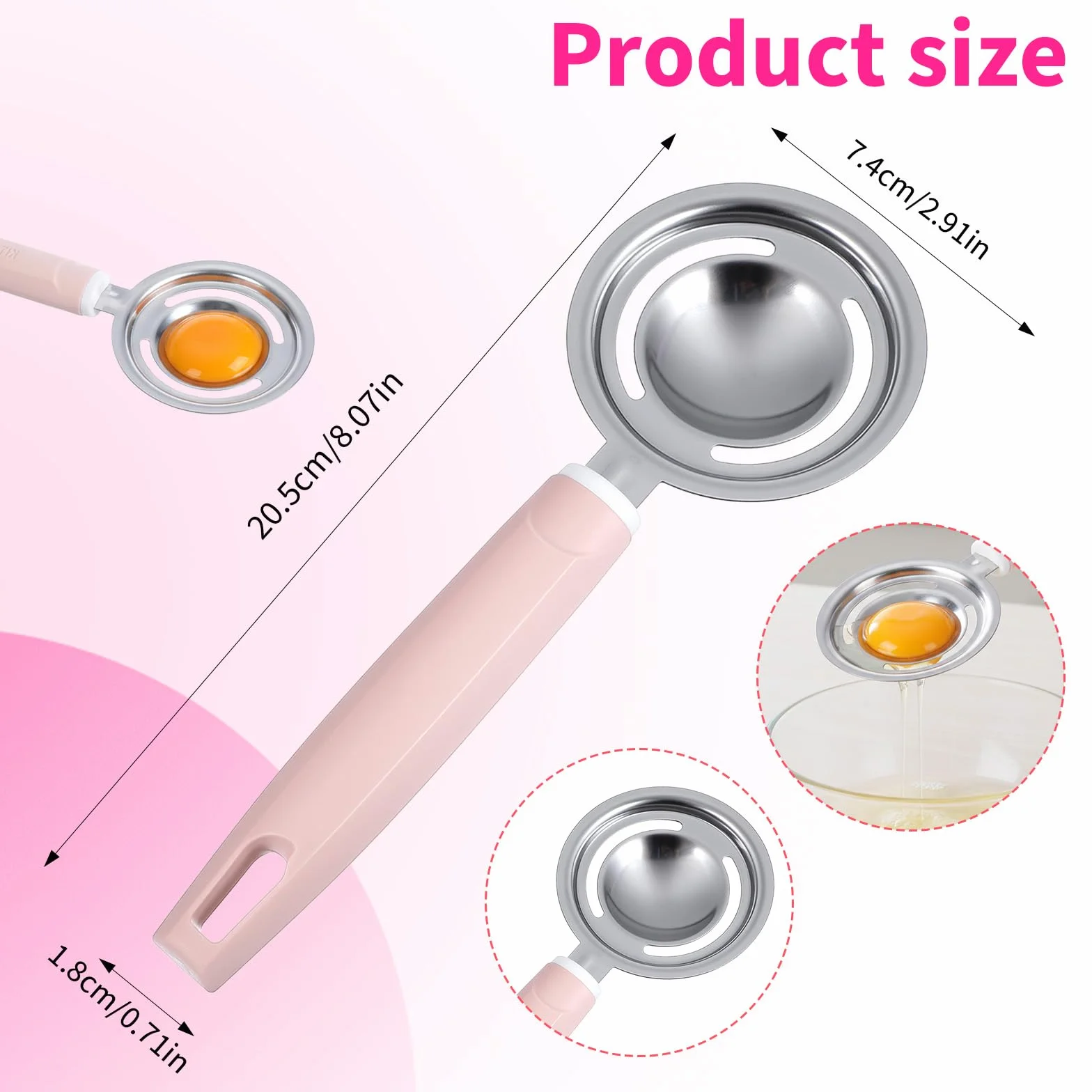 20,5 cm separator do żółtek ze stali nierdzewnej, separator białka z różowym uchwytem, separator żółtek, trwały separator żółtek do pieczenia, gotowania i przygotowywania potraw kulinarnych