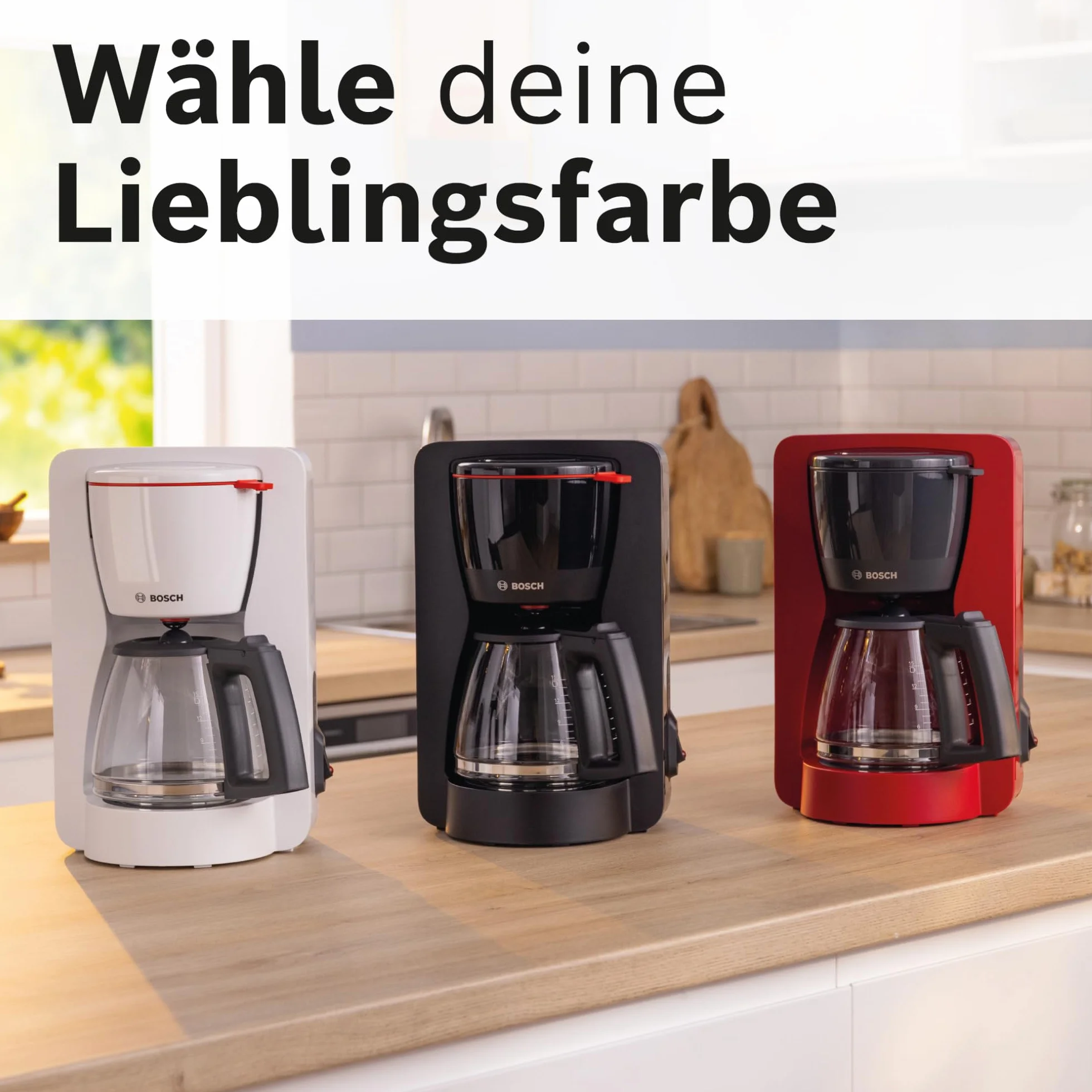 Bosch MyMoment TKA2M111 przelewowy ekspres do kawy, szklany dzbanek 1,25 l, na 10-15 filiżanek, funkcja utrzymania ciepła 40 min, funkcja zatrzymania kapania, obrotowy uchwyt filtra, zdejmowany