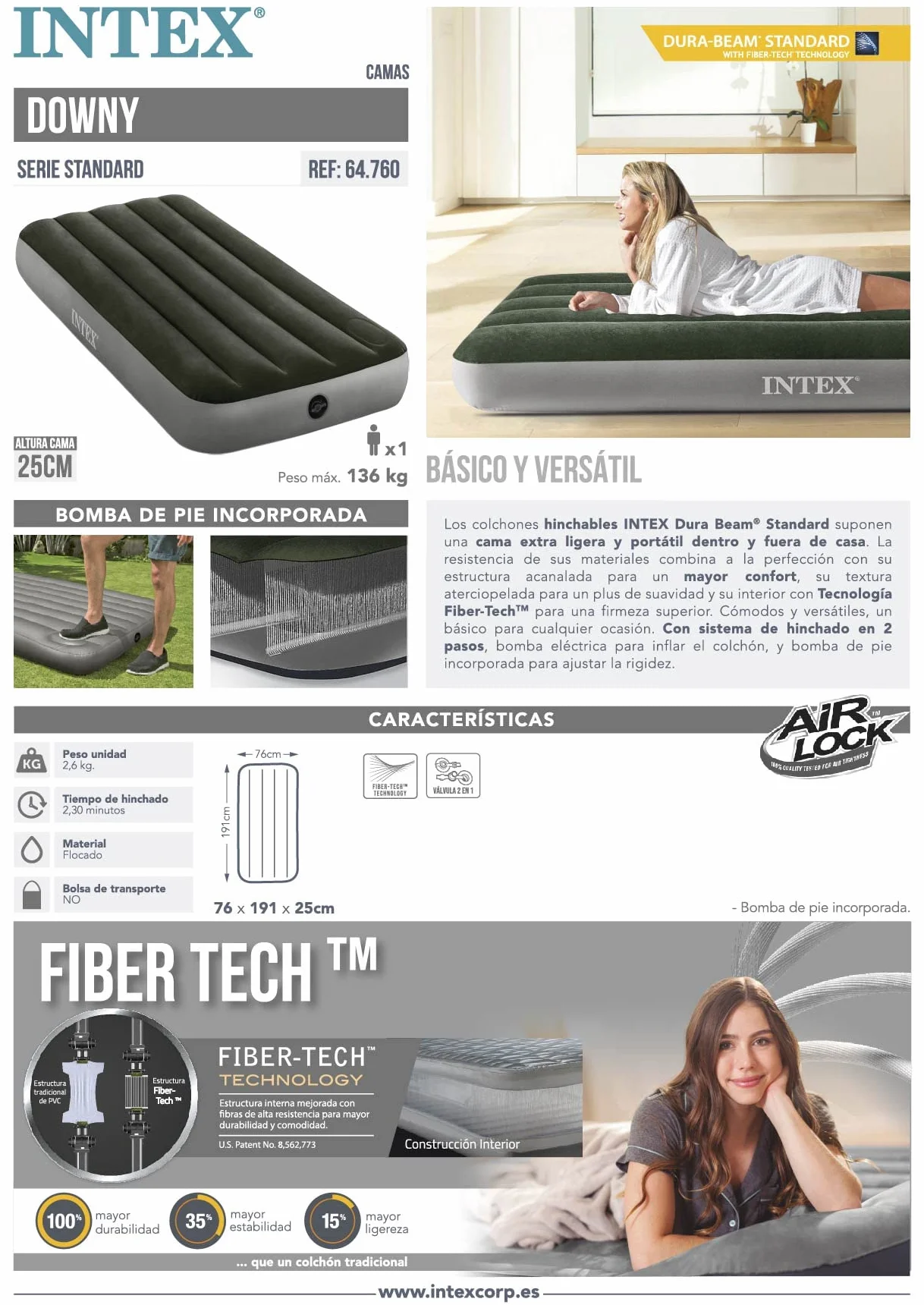 Intex Jr. Twin Dura-Beam Downy Materac Dmuchany 191 x 76 x 25 cm Szary Czarny