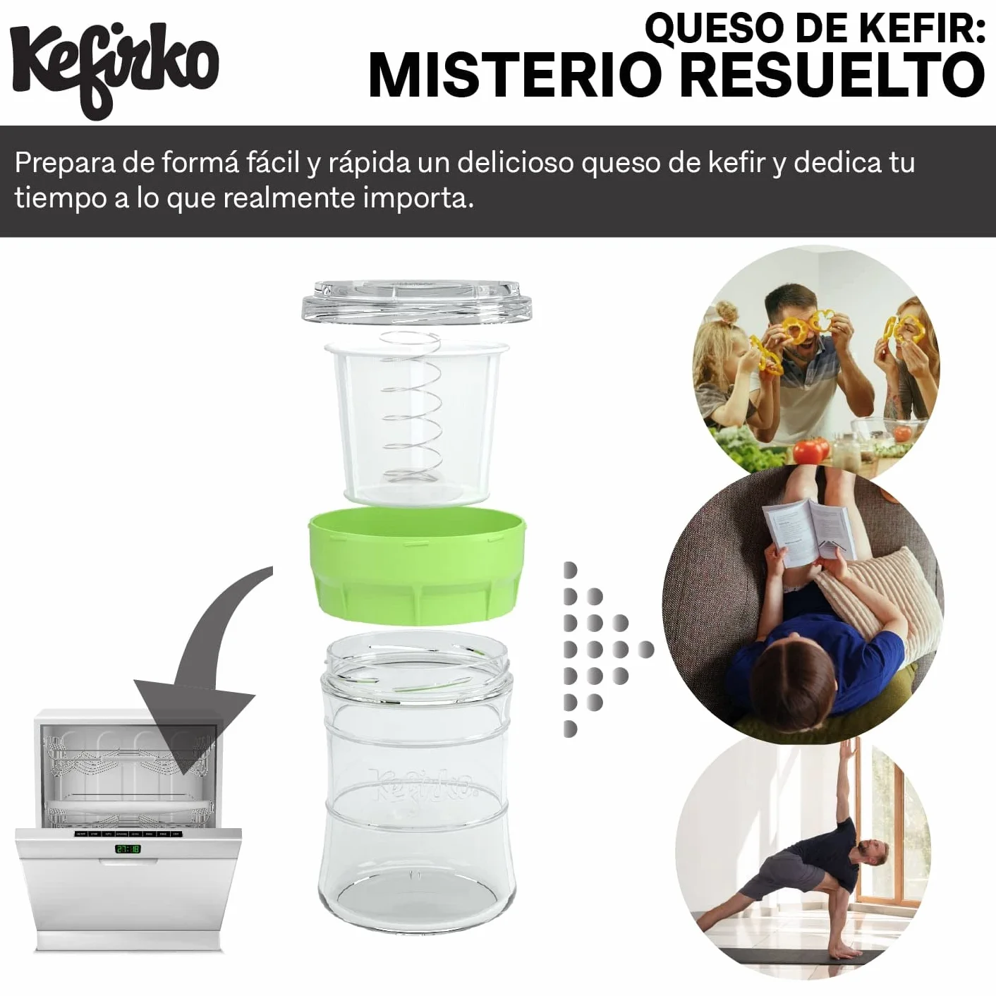 KEFIRKO Cheese Maker – idealny zestaw do przygotowywania domowego sera kefirowego, zestaw serów i książeczka z przepisami do pobrania w formacie PDF | 1,4 l | BPA Free | zielony