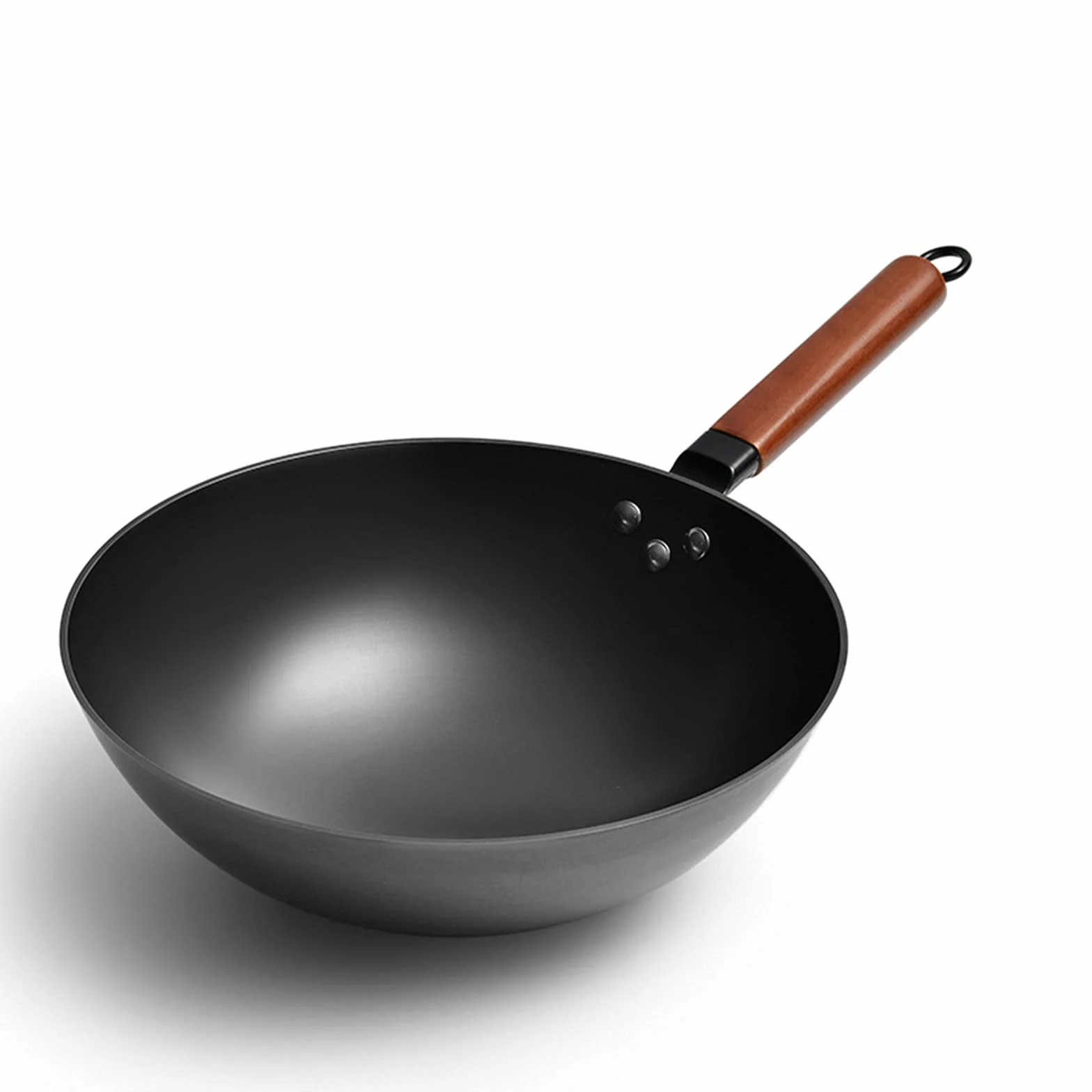 126-calowa patelnia Wok - odporna na zarysowania chińska patelnia żeliwna z nieprzywierającą powłoką i zdejmowanym drewnianym uchwytem Naczynia kuchenne Wok,