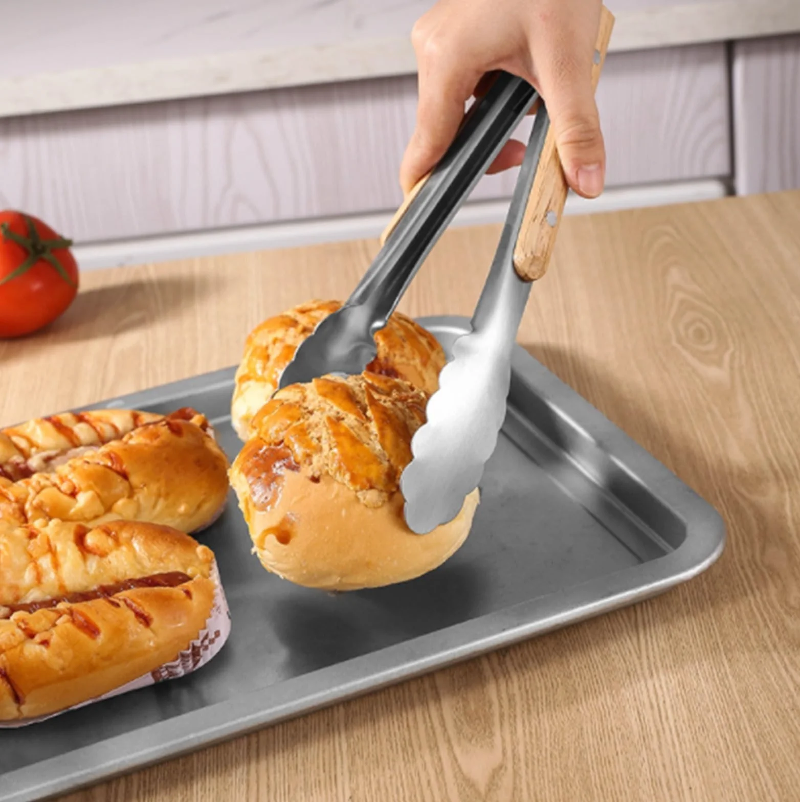 Szczypce Kuchenne Zacisk Do Grilla Drewniany Uchwyt Zapobiegający Poparzeniu Nadaje Się Do Grillowania Na Świeżym Powietrzu Szczypce Do Grilla(33cm)