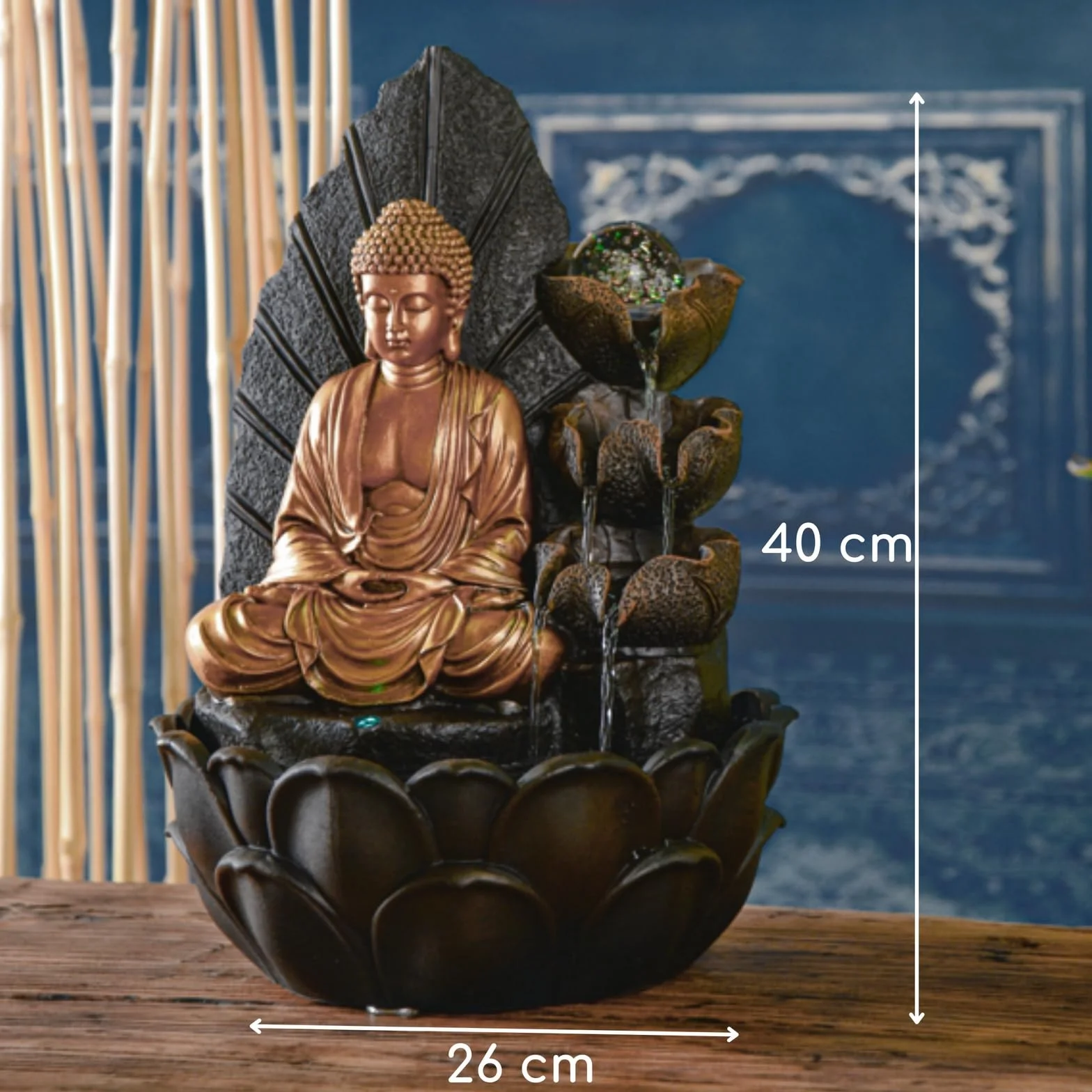 ZEN'LIGHT, Budda Hartha Fontanna, Zen i Feng Shui, oryginalny prezent Budda - wielokolorowe oświetlenie LED, cicha pompa, szer. 27 x szer. 27 x wys. 40 cm