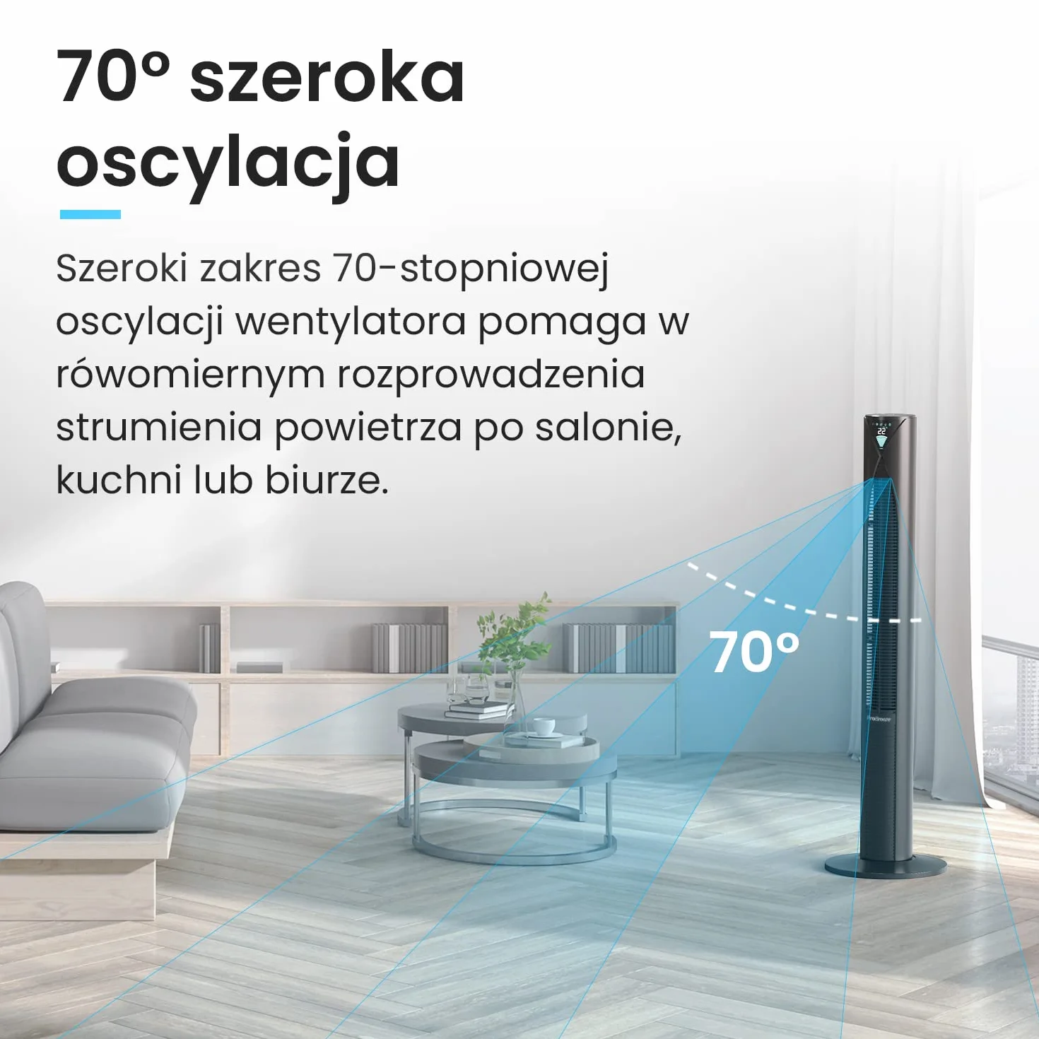Pro Breeze Cichy Wentylator Kolumnowy z Pilotem Zdalnego Sterowania, Wieżowy Stojący Podłogowy, 45W, Wysokość 117 cm, Bezśmigłowy Bezłopatkowy Chłodzący, Automatyczna Oscylacja 70°, 12h Timer, Czarny