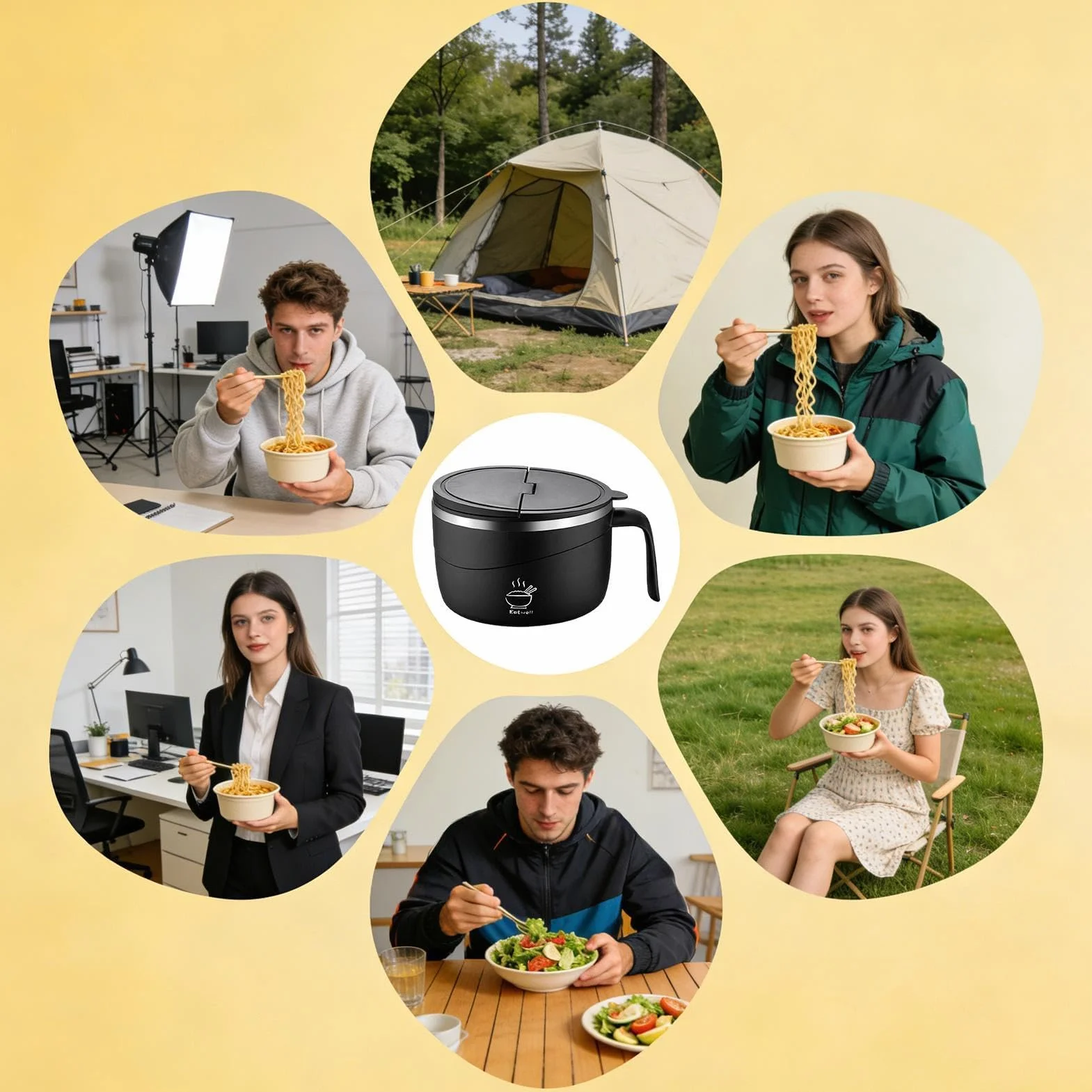 Zestaw misek na makaron, przenośne kubki do zupy 1200 ml, z pokrywką i widelcem, odporne na wysokie temperatury, do ryżu, pho, makaronu, płatków owsianych, sałatek, idealne do domu, pokoju w akademiku