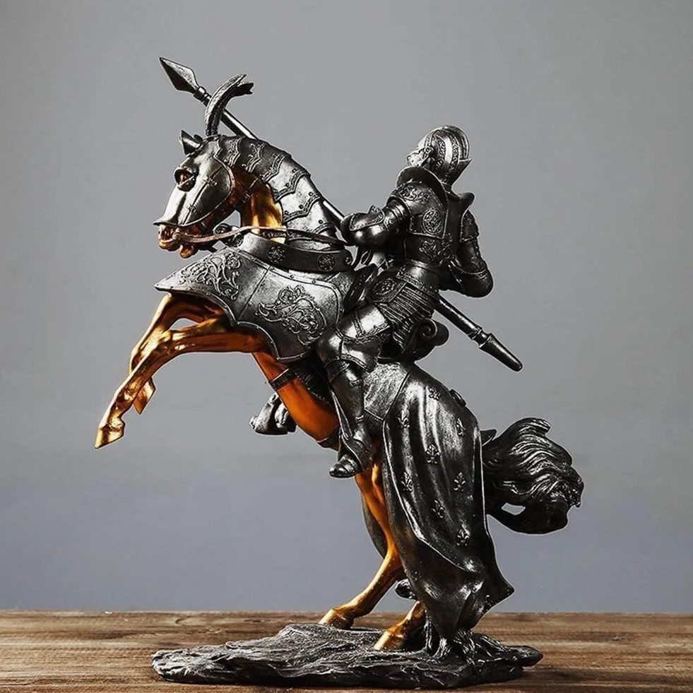 Rzeźba rycerz statua konia kolekcjonerska ozdoba dekoracyjna zbroja figurka dekoracja prezent strona główna 0825