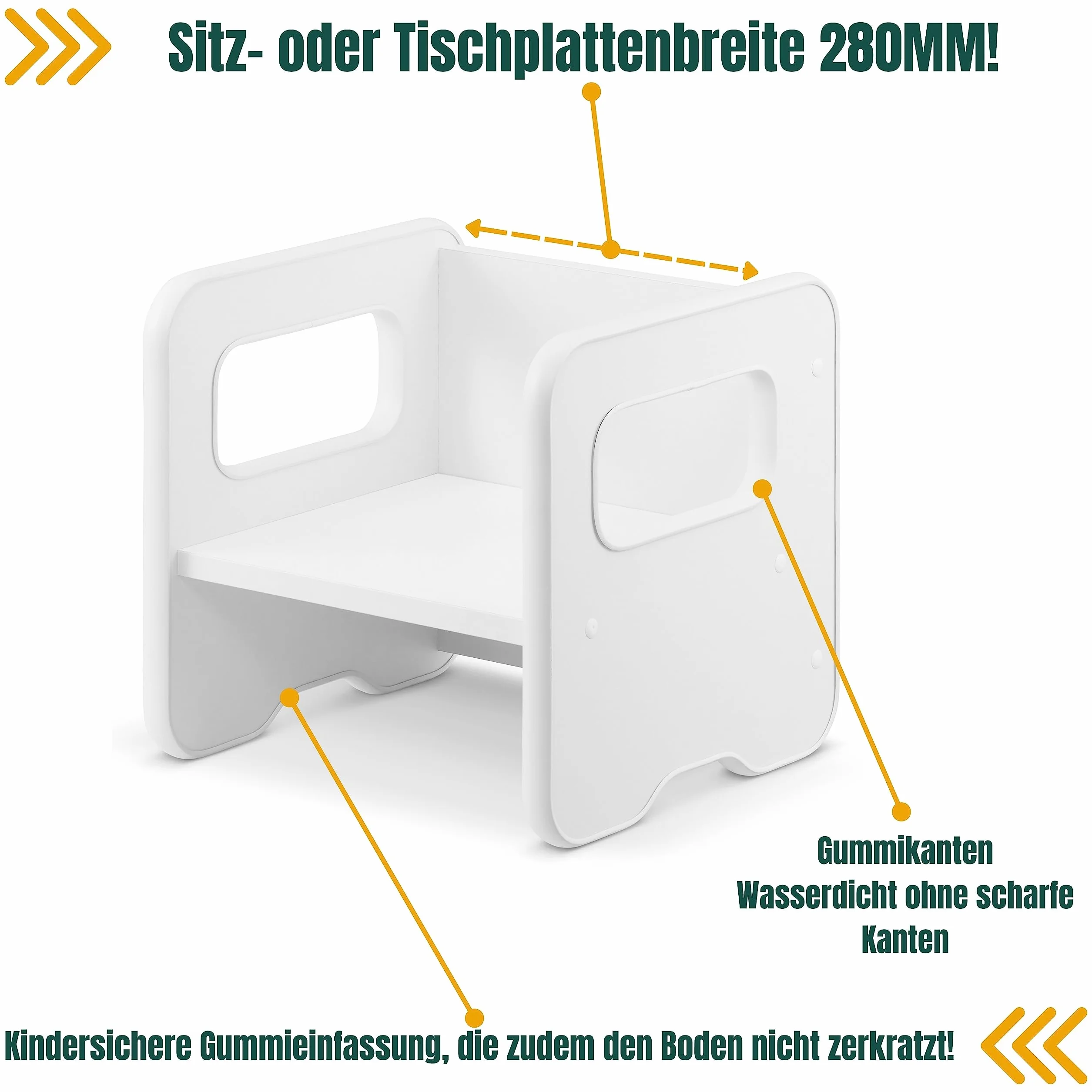 defiPad Taboret do siedzenia dla dzieci | stylowy taboret dwustronny | fotel dziecięcy od 1 roku życia | krzesło dziecięce z drewna | krzesło można przekształcić w stół | pokój dziecięcy Montessori |