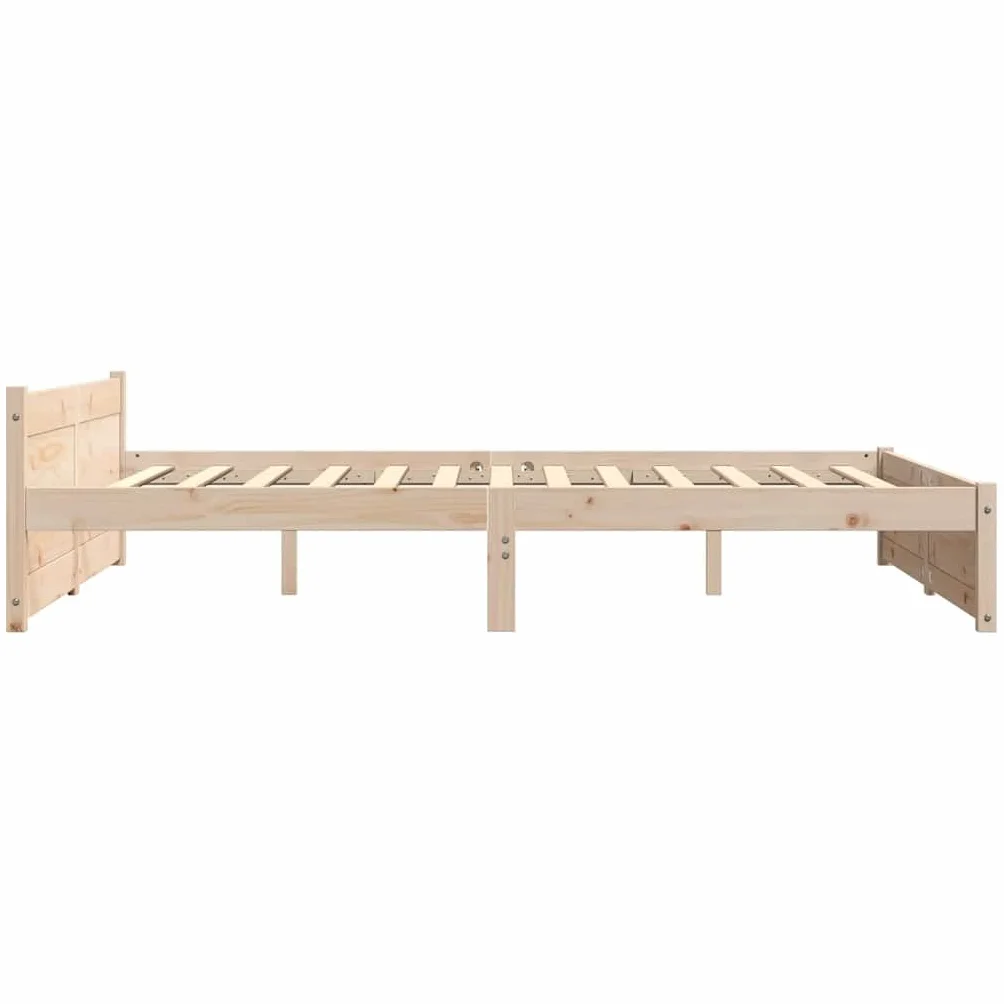 lite drewno sosnowe nowoczesny zagłówek 135x190 cm brąz | Rama łóżka lite drewno sosnowe 135x190 cm podwójna stelaż z zagłówkiem do sypialni
