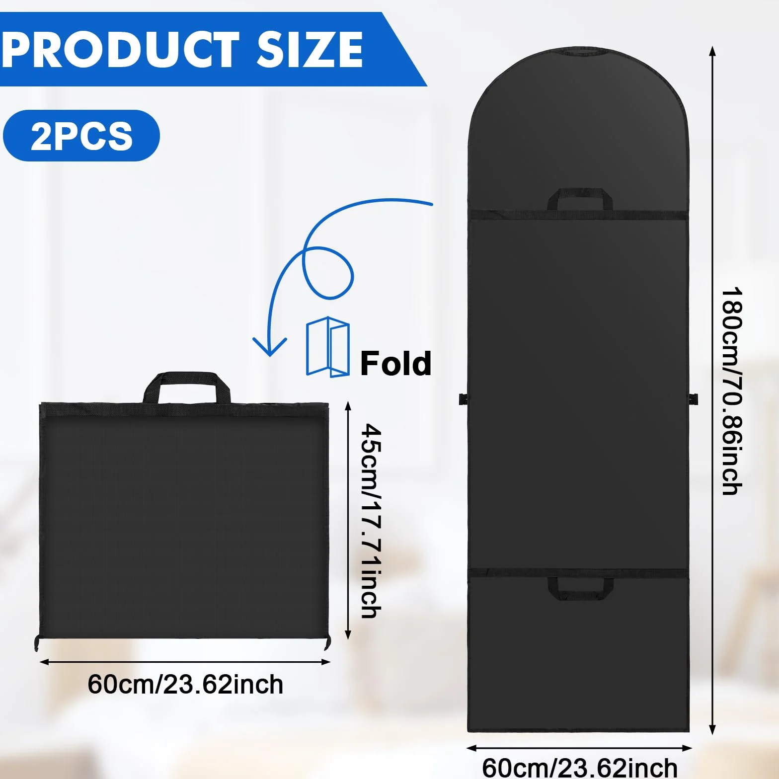 2-pak pokrowców na długie sukienki, 180×60cm pokrowce na ubrania, wodoodporne pokrowce na garnitury i płaszcze, pyłoszczelne pokrowce ochronne na ubrania, torba na suknię ślubną z uchwytem