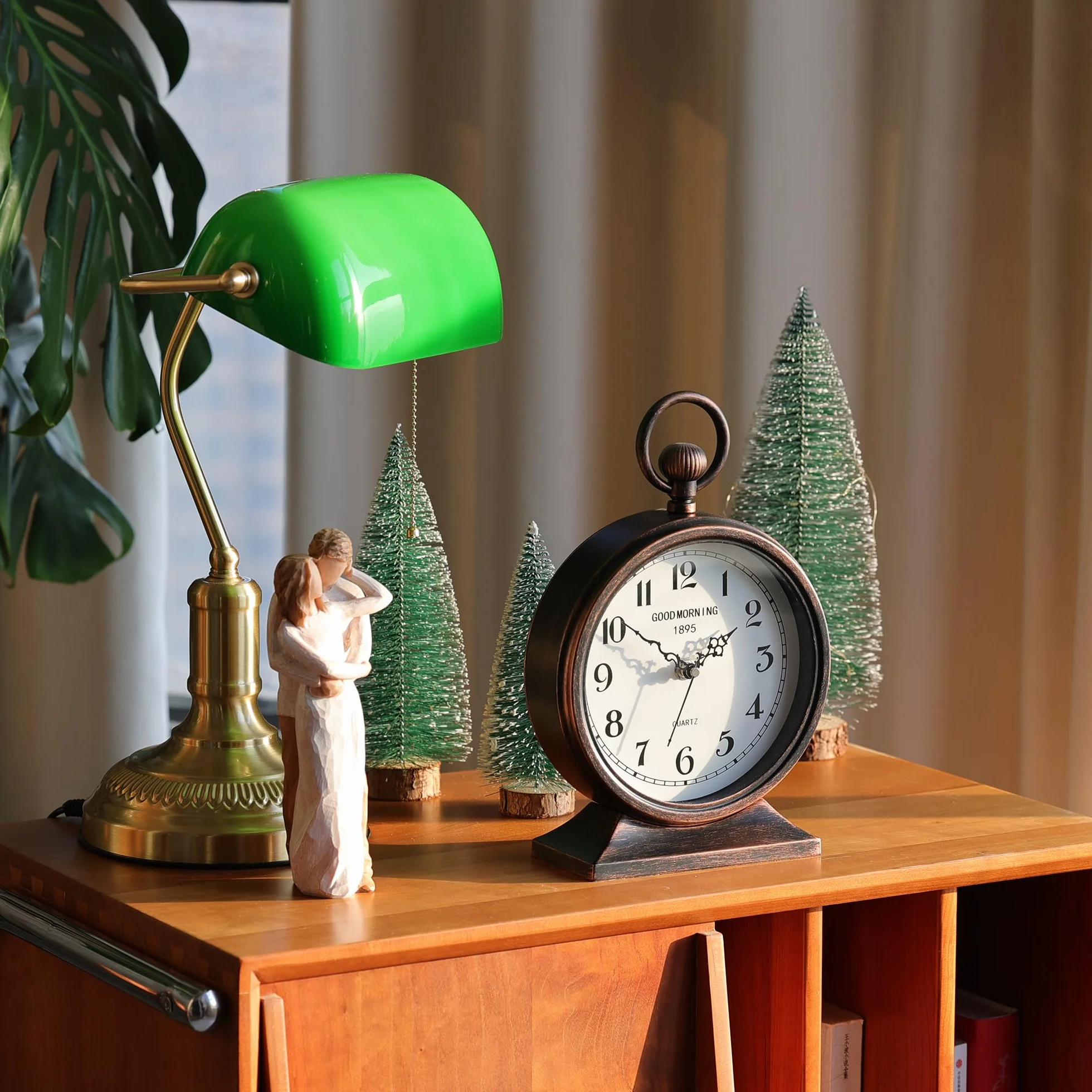 AYRELY® Zegar kominkowy vintage z uchwytem, antyczne metalowe zegary biurkowe na baterie, retro zegar stołowy do sypialni, salonu, półki, domu, kominka, wystrój 18 cm