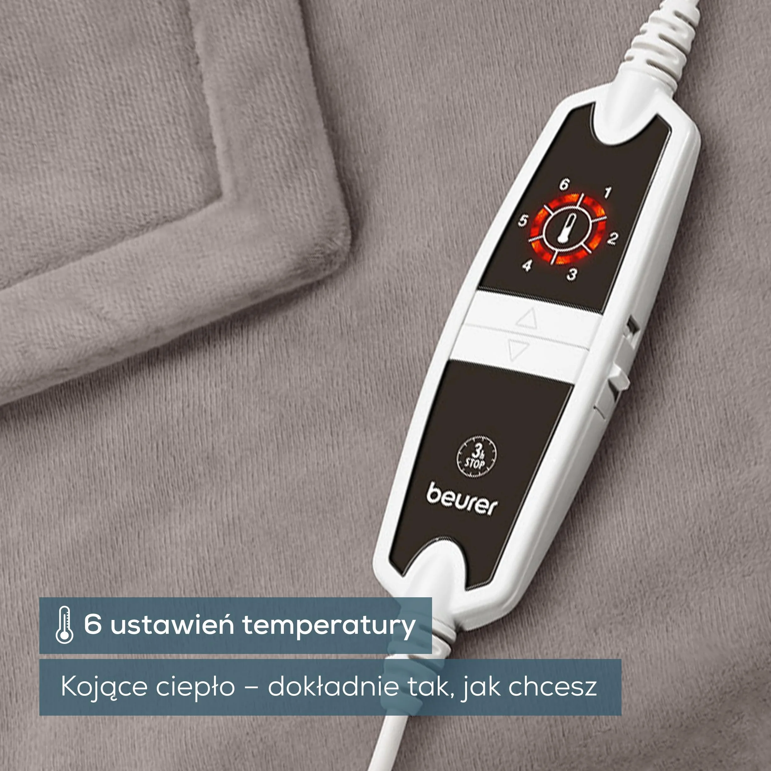 Beurer HD 150 XXL Taupe koc grzewczy, elektryczny koc z automatycznym wyłączaniem, 200 x 150 cm, 6 ustawień temperatury, możliwość prania w pralce, przytulny koc o wyglądzie futra, beżowy / brązowy