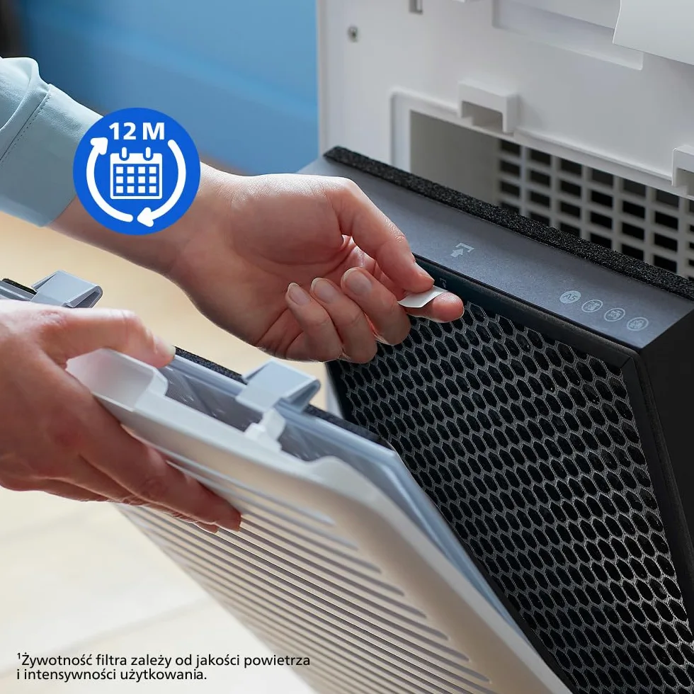 Philips Oryginalny filtr wymienny do oczyszczacza i nawilżacza powietrza 2w1 serii 1000i i 2000i AC1214/AC1215, AC1217, AC2721/AC2726/AC2729, z węglem aktywnym, 12 miesięcy, czarno-biały (FY1413/30)