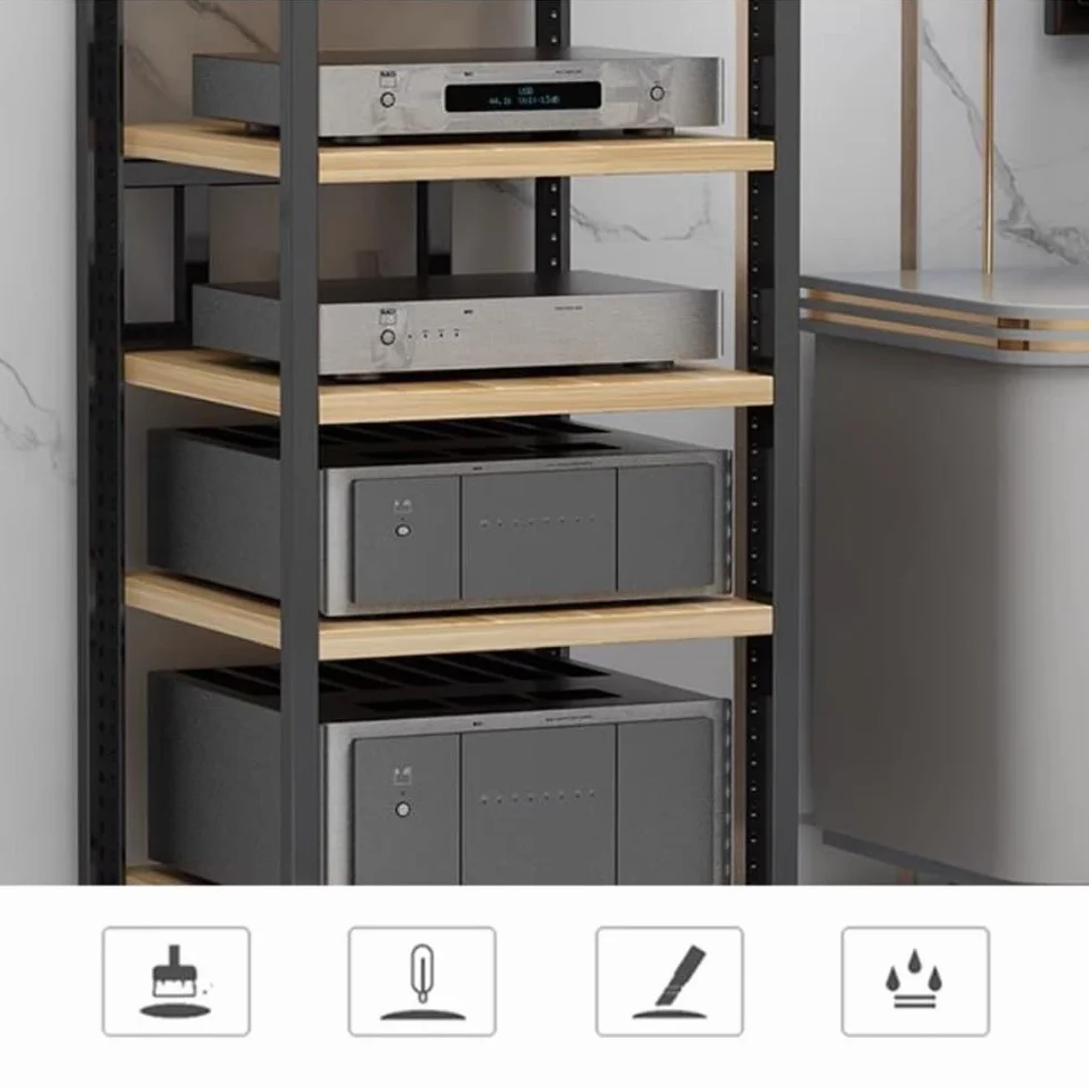 Stojak na media AV z regulacją wysokości, 3-poziomowy drewniany stojak audio do odtwarzacza płyt stereo HiFi, szafka do przechowywania multimediów i centrum rozrywki