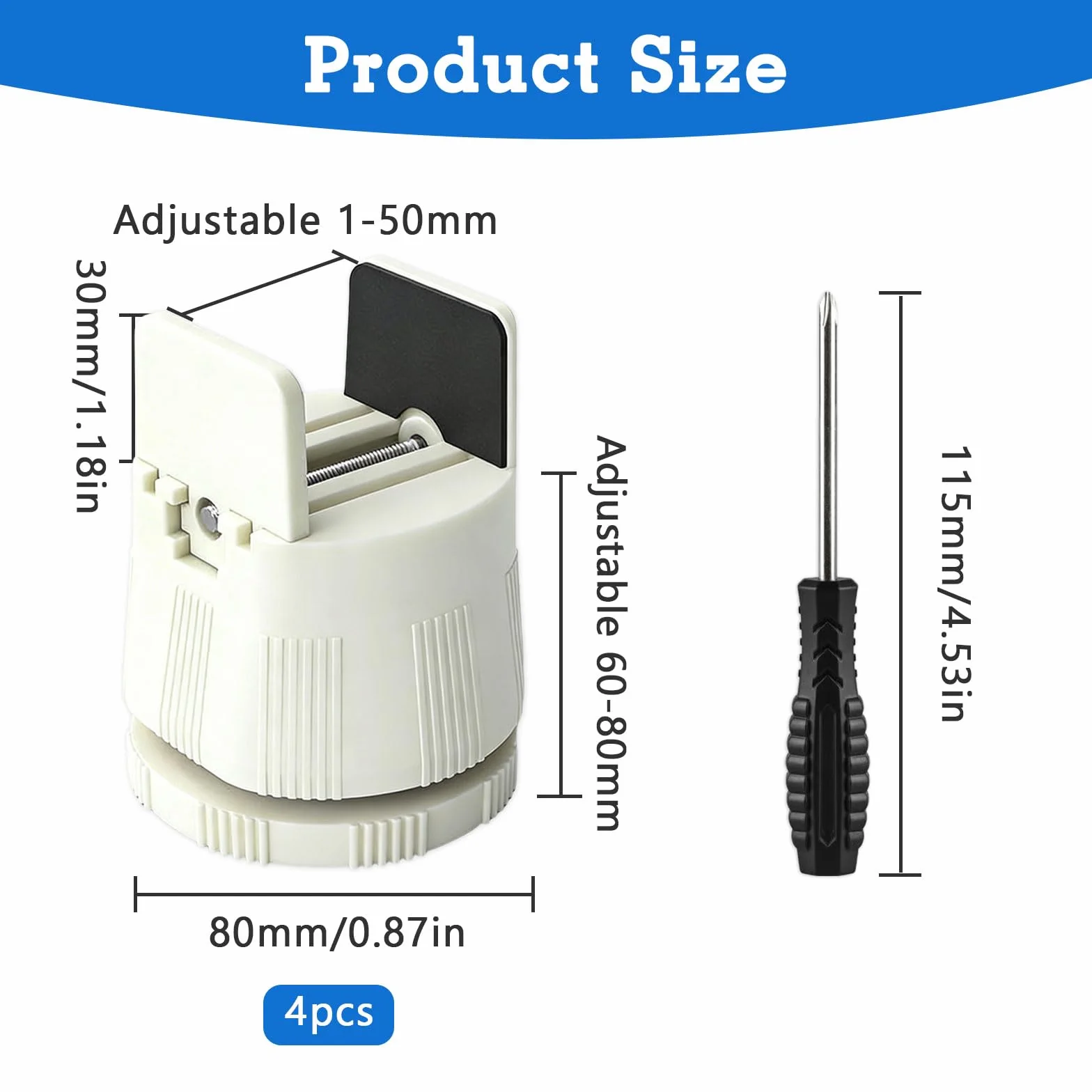 4 regulowane podwyższenie mebli 6-8 cm, z zaciskiem śrubowym, do dużych obciążeń, podwyższenie stołu i podwyższenie stołu, szerokość 10-50 mm (kwadratowe/okrągłe nóżki) – idealne na łóżko, sofę