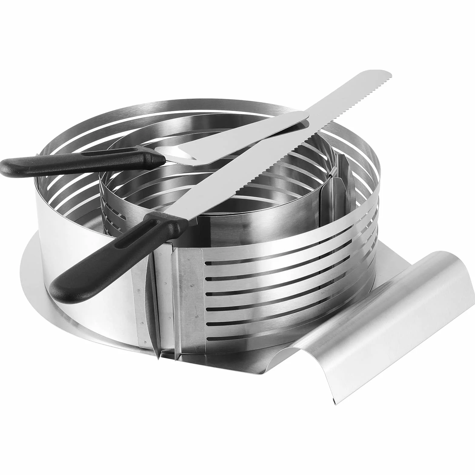 5 Sztuk okr?g?e krajarki do tortów zestaw z 1 no?em cukierniczym, 1 ?opatka do ciasta ze stali nierdzewnej i 1 ?opatka do ciasta, 15-20 cm/25-30 cm, regulowany pier?cie? na tort