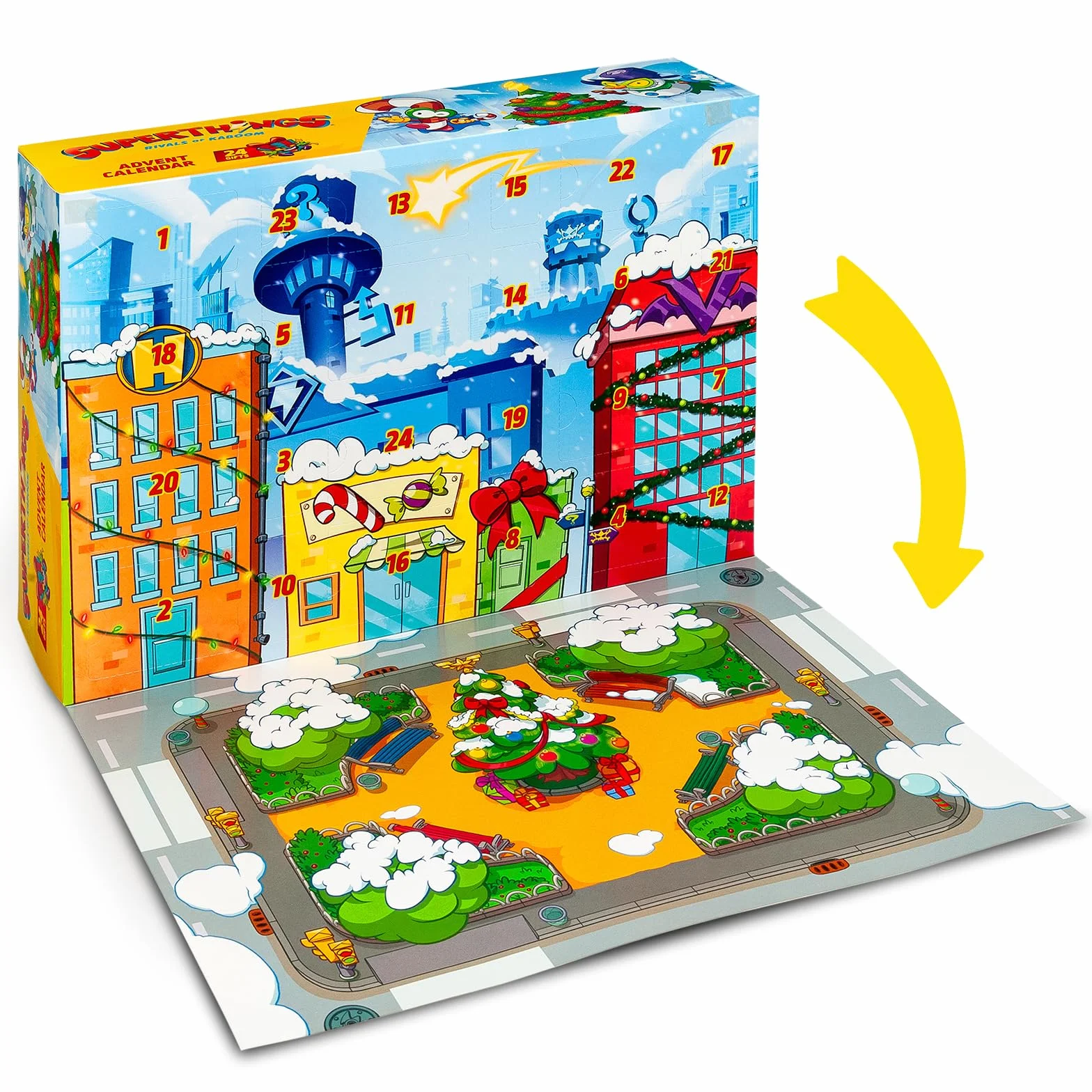 SUPERTHINGS S Kalendarz Adwentowy bożonarodzeniowy z 24 specjalnymi prezentami i niespodziankami, w tym minifigurki Superthings, Hideouts, Jets, egzoskeletons i pojazdy specjalne