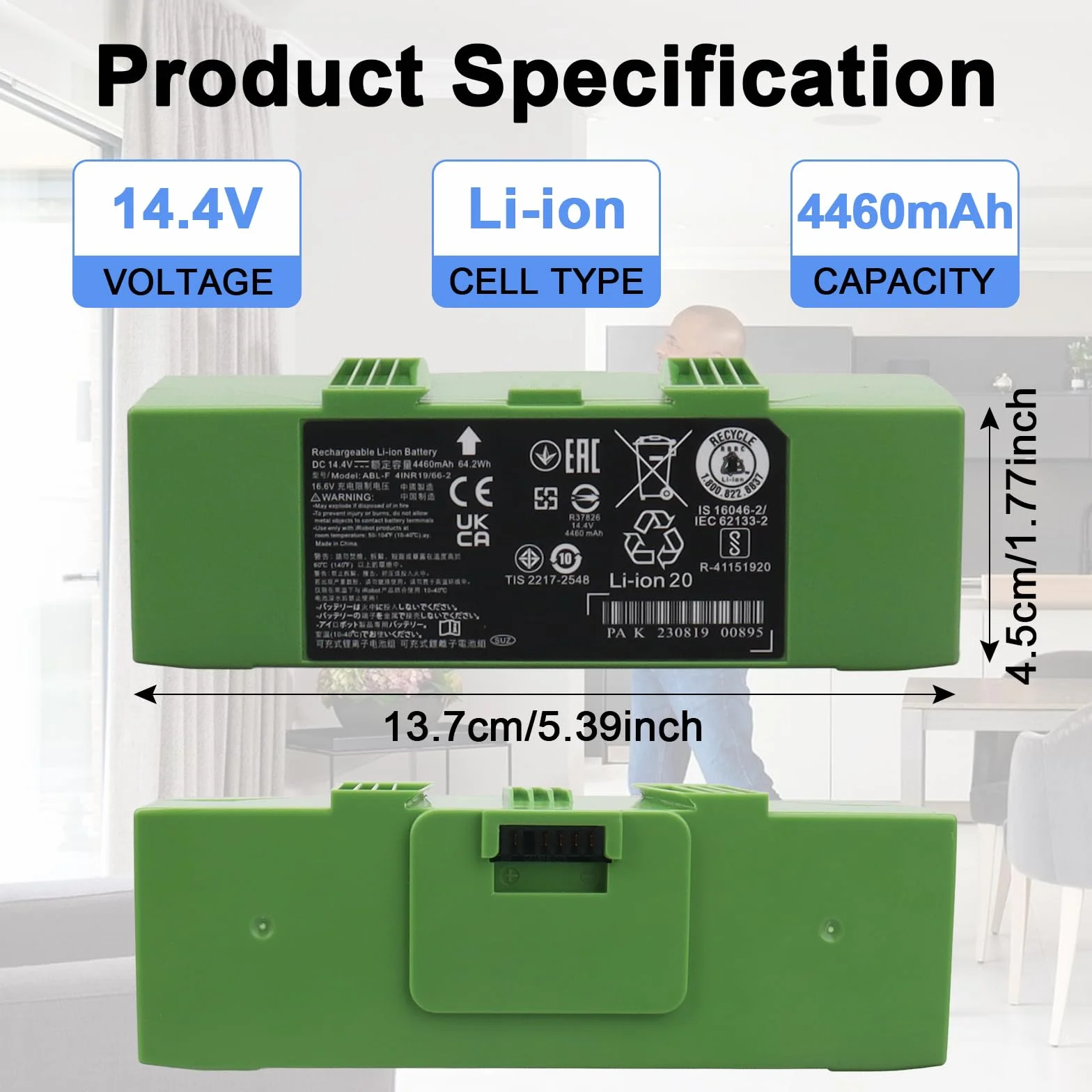 Bateria 14,4 V 4 460 mAh do iRobot Roomba serii e, i7+, i7, i8+, i8, i6, i4, i3, e5, e6, J7