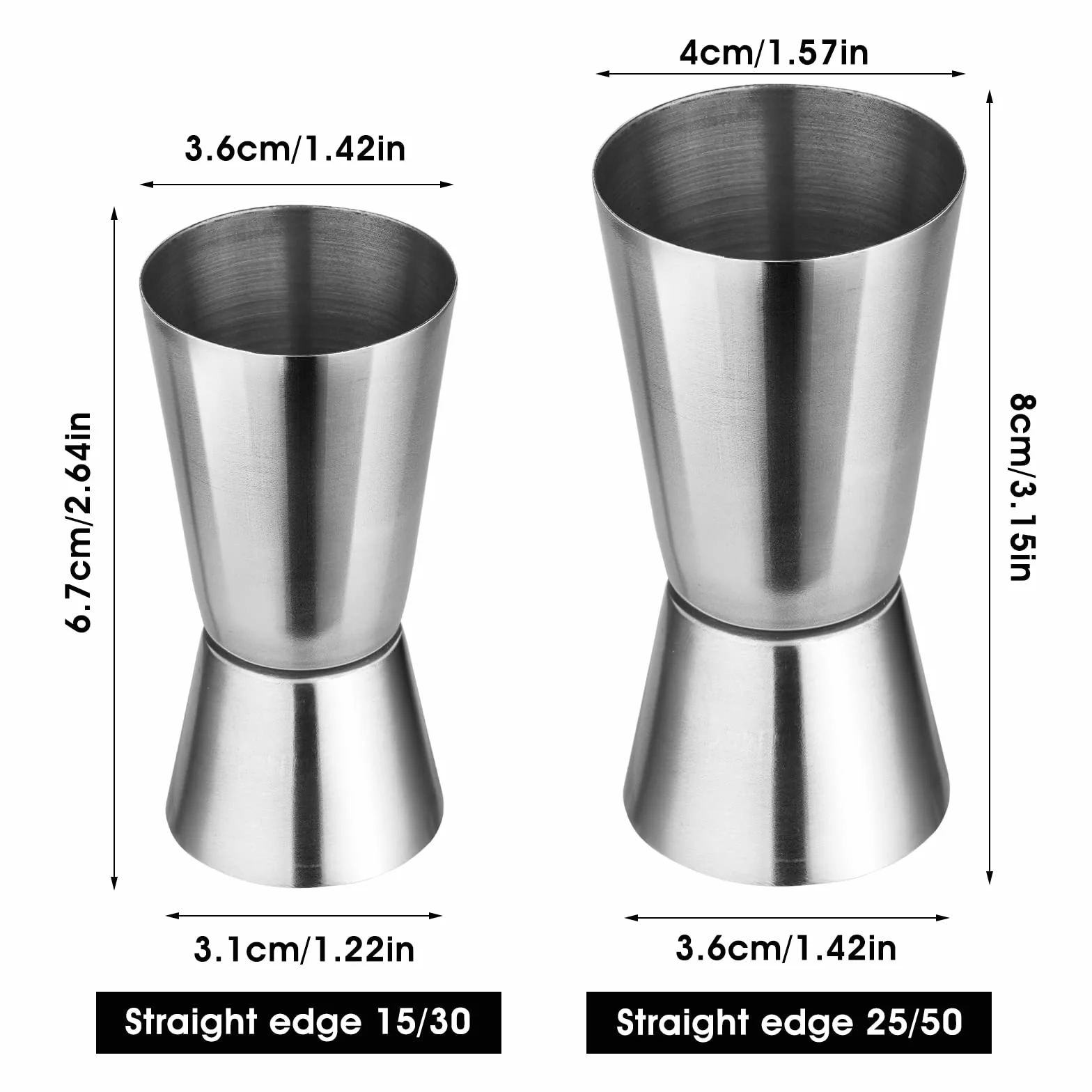 Abeillo Miarki do alkoholi 25/50ml i 15/30ml, stal nierdzewna Miarka do alkoholu Jigger Craft Podwójny kubek do odmierzania napojów Bar Party Wino Koktajl Drink Shaker