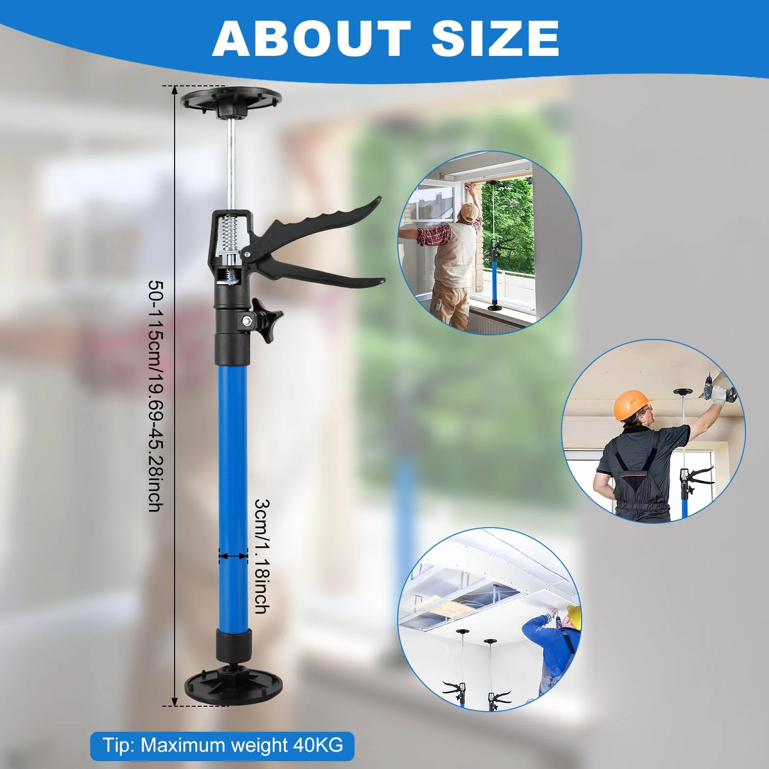 Teleskopowy drążek do szybkiego podparcia, regulowany, 50–115 cm, system podparcia trzeciej ręki, wytrzymały, nośność 40 kg, antypoślizgowe drążki do ramy drzwi, małe podpory Acro do szafek, płyt