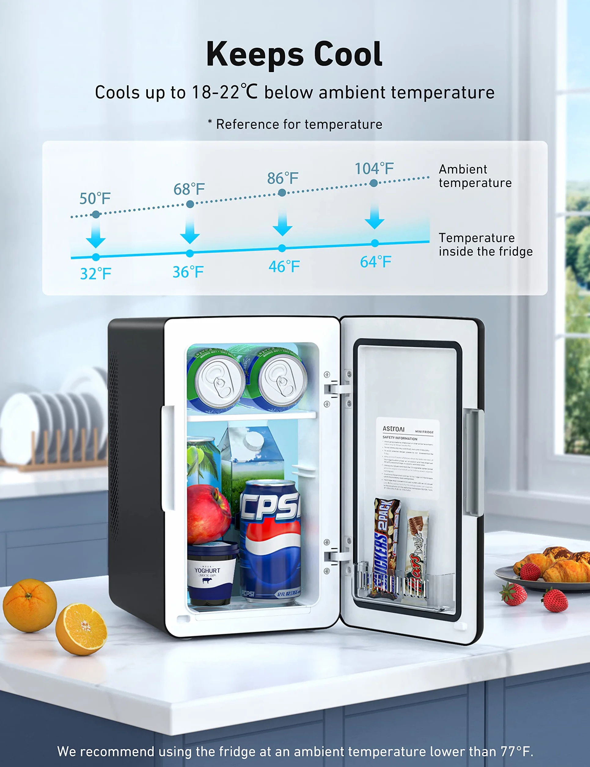 AstroAI Mini lodówka pokojowa 6 l, 8 puszek 330 ml, przenośna lodówka samochodowa 12 V/220 V, kosmetyki, pielęgnacja skóry, funkcja ogrzewania/chłodzenia, prezent dla kobiety lub mężczyzny (szara)