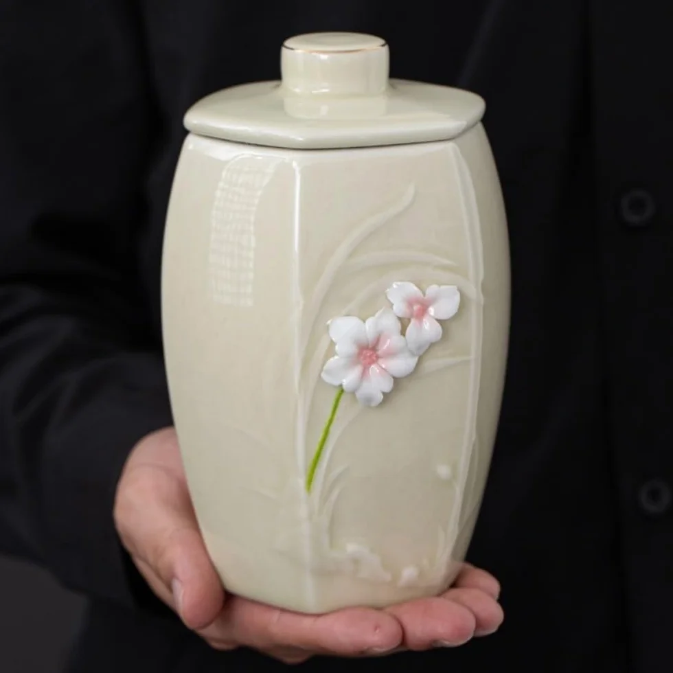 LYGSWDB Pojemnik na herbatę ceramiczny pojemnik do przechowywania herbaty luzem słoik domowa kuchnia szczelnie zamknię słoik okrągły pusty słoik zestaw do herbaty podwójny słoik zestaw upominkowy