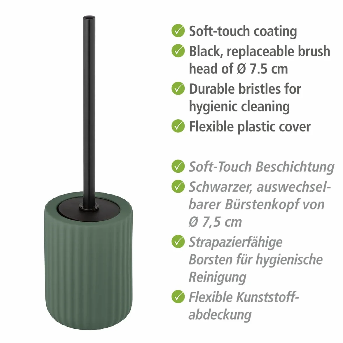 WENKO Zestaw Belluno zielony ceramiczny uchwyt na szczotkę do WC, 11,5 x 42 x 11,5 cm