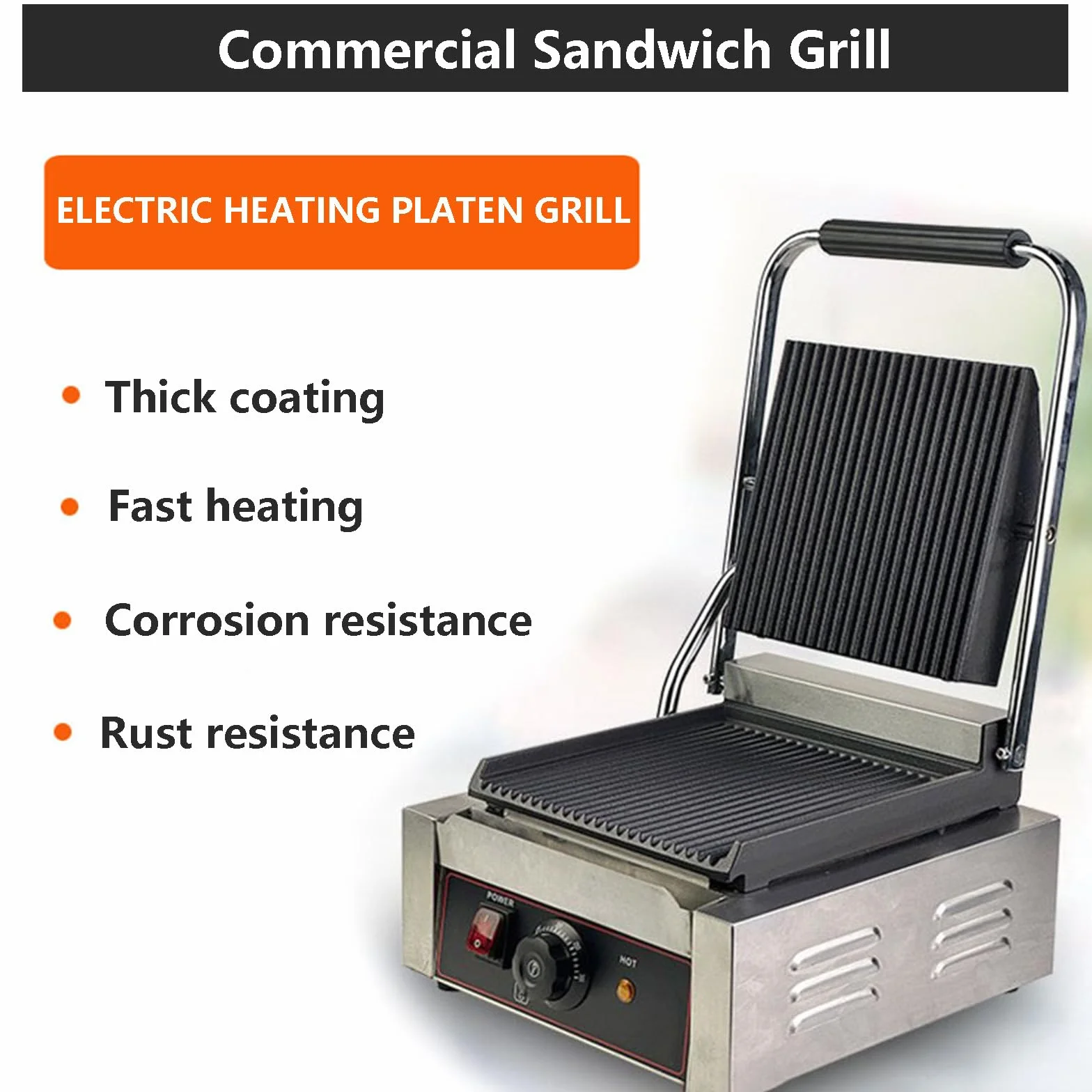Elektryczny grill do kanapek i wyciskarka do chleba, proste tostery do kanapek z rowkowanym i gładkim talerzem, do steków, mięsa, warzyw, równomiernego podgrzewania, 1800 W, karbowane (Groo/Smoo