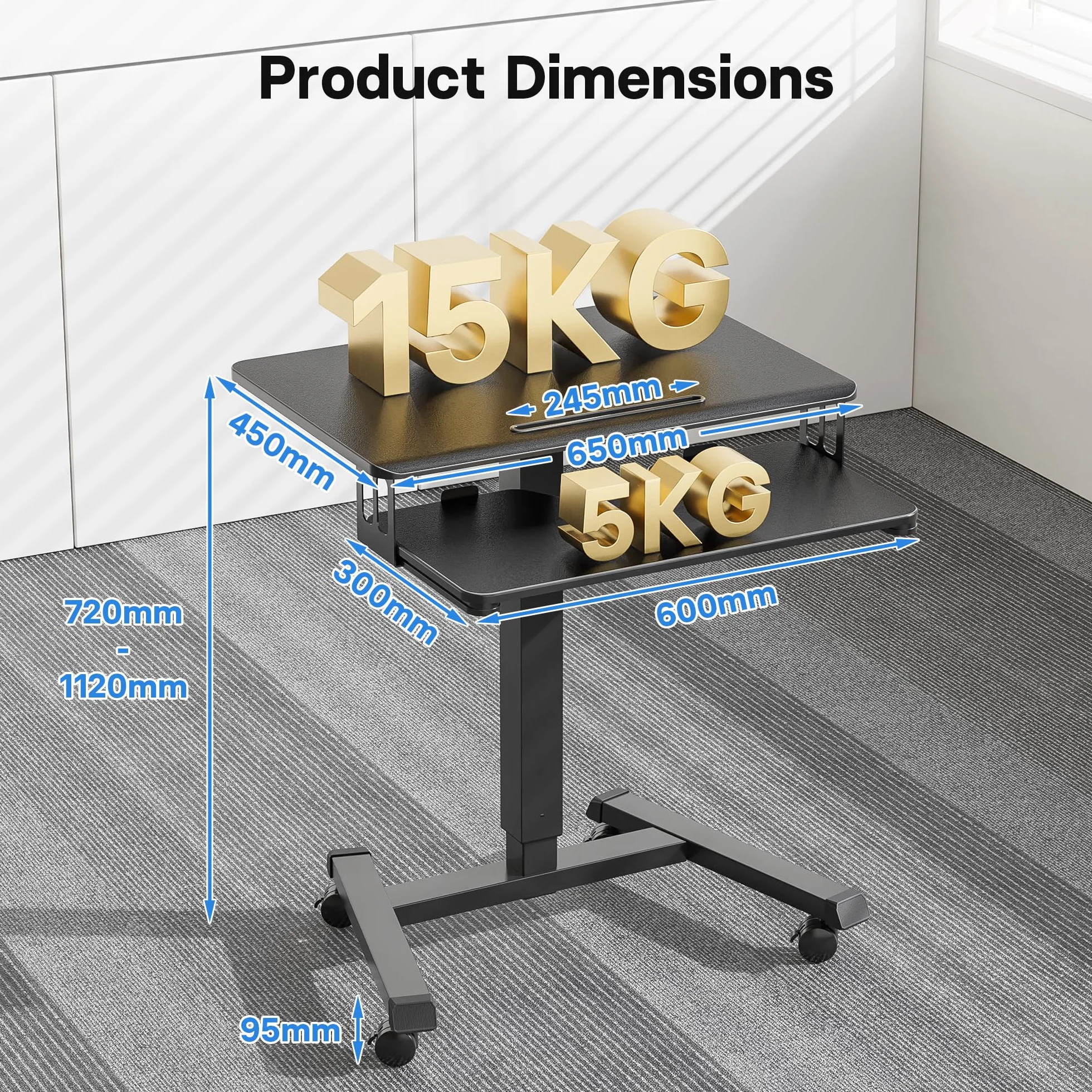 BONTEC Mobilne Biurko Stojące Regulowana Wysokość 72-112 cm Pulpit 65x45 cm Stolik na Laptopa z Półką na Klawiaturę