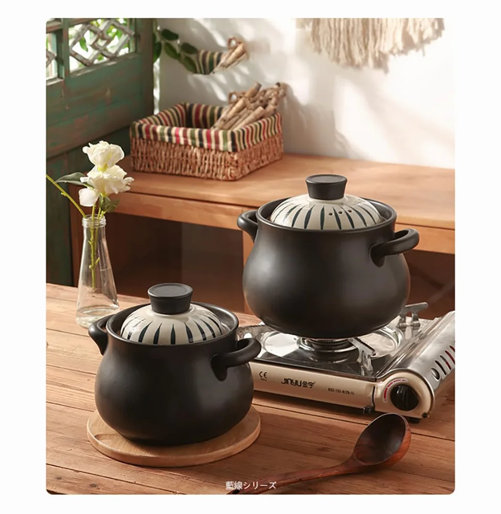 Ceramiczny czarny garnek gliniany do zapiekania z pokrywką(3.5l)