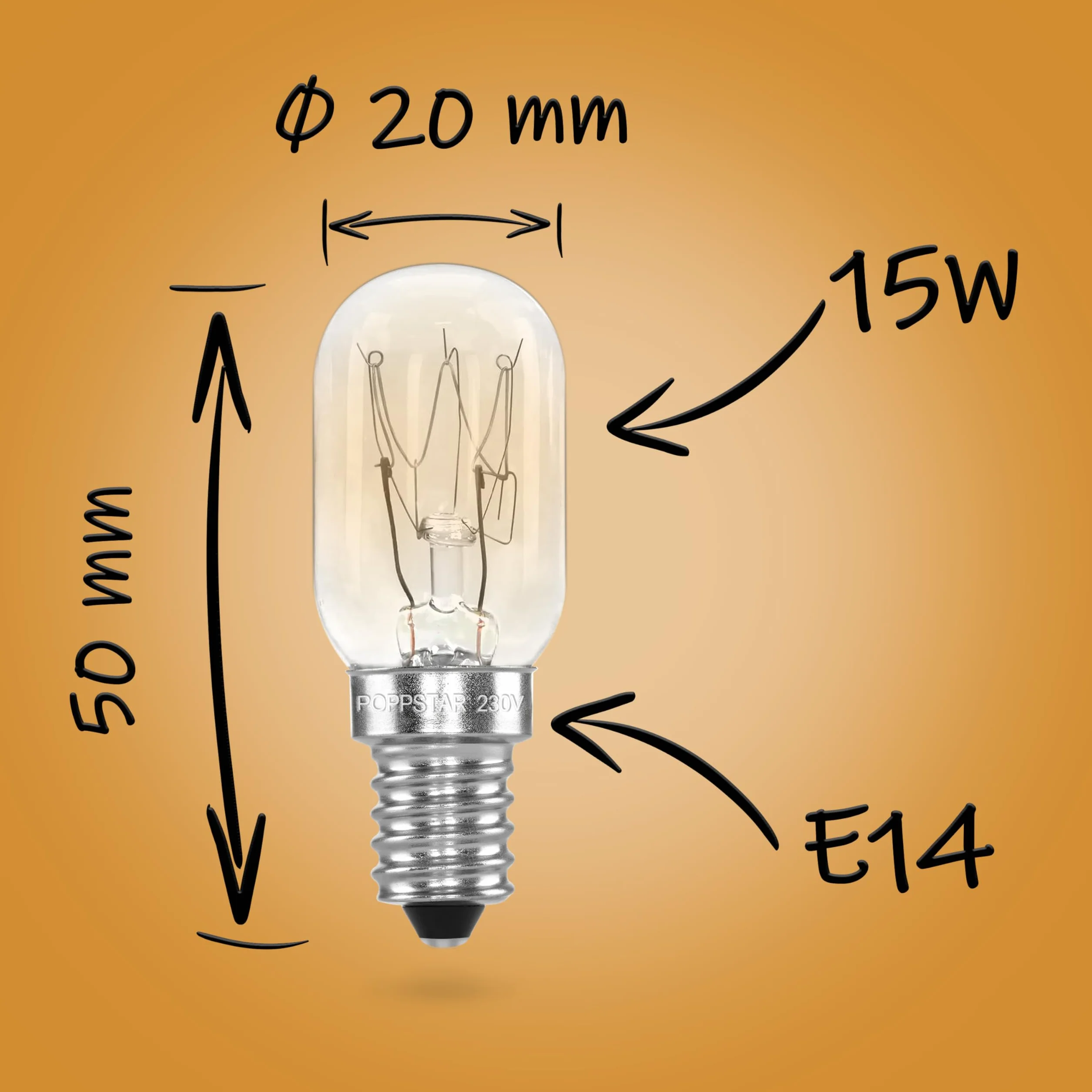 Poppstar 2 żarówki E14 15W do lodówek, maszyn do szycia, zamrażarek, lamp solnych (2700K ciepła biel, 150 lumenów)