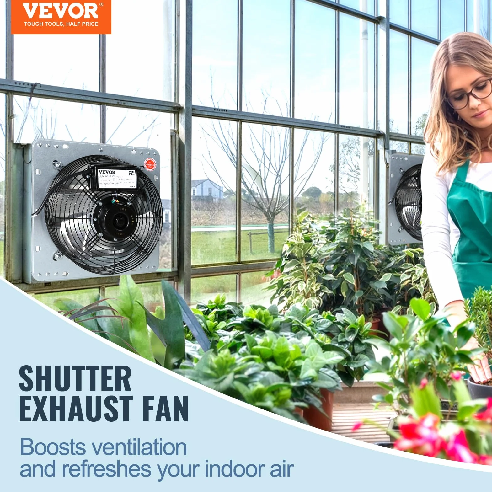 VEVOR Wentylator wyciągowy, 406 mm, 1400 obr./min, 1506 CFM, wentylator ścienny z aluminium do montażu na ścianie, z silnikiem prądu zmiennego, wentylacja i chłodzenie do szklarni, garaży, szop,