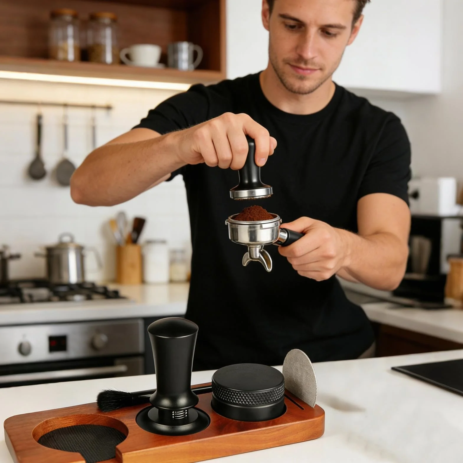 Zestaw do Ubijania Kawy Przenośny Przyrząd do Tłoczenia Kawy | 51 mm Akcesoria do Ubijania Espresso do Domu Kuchni Apartamentu Kawiarni Baru dla Entuzjastów