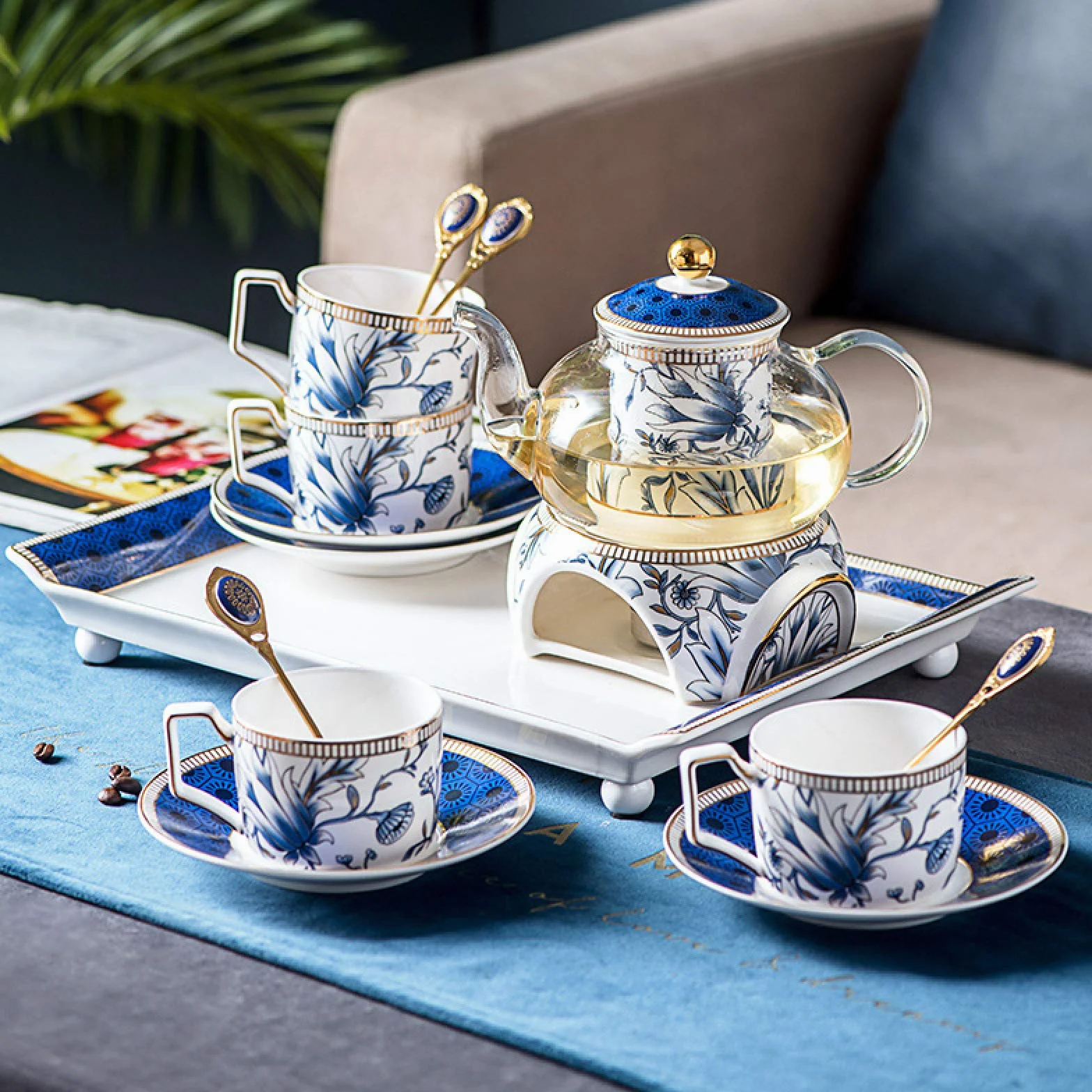zestaw do herbaty, Zestaw filiżanek i spodków do herbaty, porcelanowy zestaw kawy z porcelany kostnej Zestawy dla kobiet Odpowiednie popołudniowej
