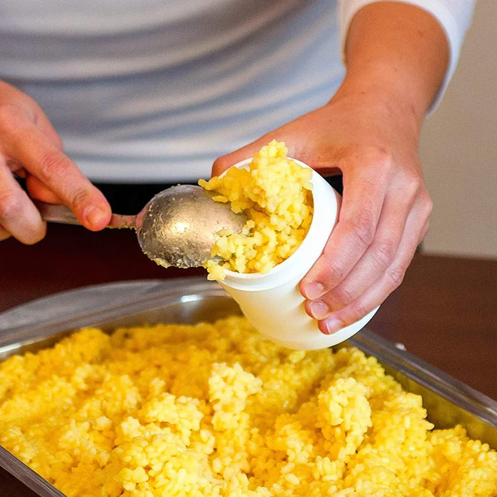 Syrisora foremka do arancini z mięsem, foremka na nadziewane pulpeciki, foremka na kulki ryżowe, plastikowa łyżka, przybory kuchenne do gotowania, prasa stożkowa, zestaw DIY (Biały