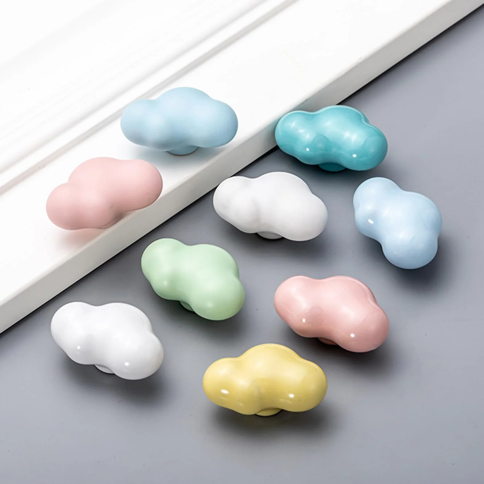 Ceramiczne gałki meblowe do pokoju dziecięcego, 10 sztuk, chmury, uchwyty do szuflad, guziki do szafy, kresówki, gałki do drzwi, dla dzieci, szafy, szuflady, komody