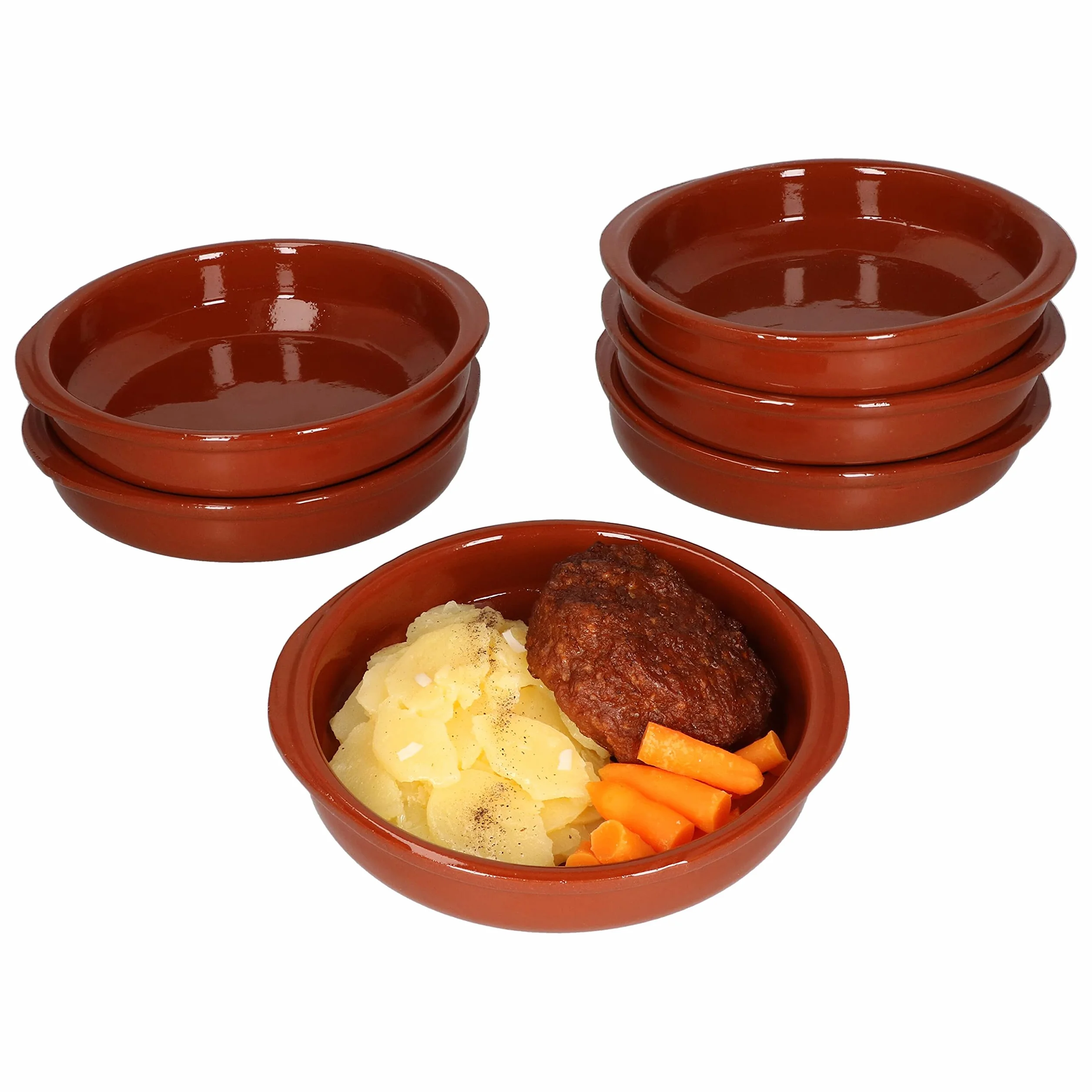 MamboCat Cazuela zestaw 6 miseczek Bernd 300 ml okrągłe 16 cm z gliny glazurowanej rozmiar M I glina odporna na wysokie temperatury do zapiekanek Tiramisu Fingerfood I unikat rękodzieło vintage I