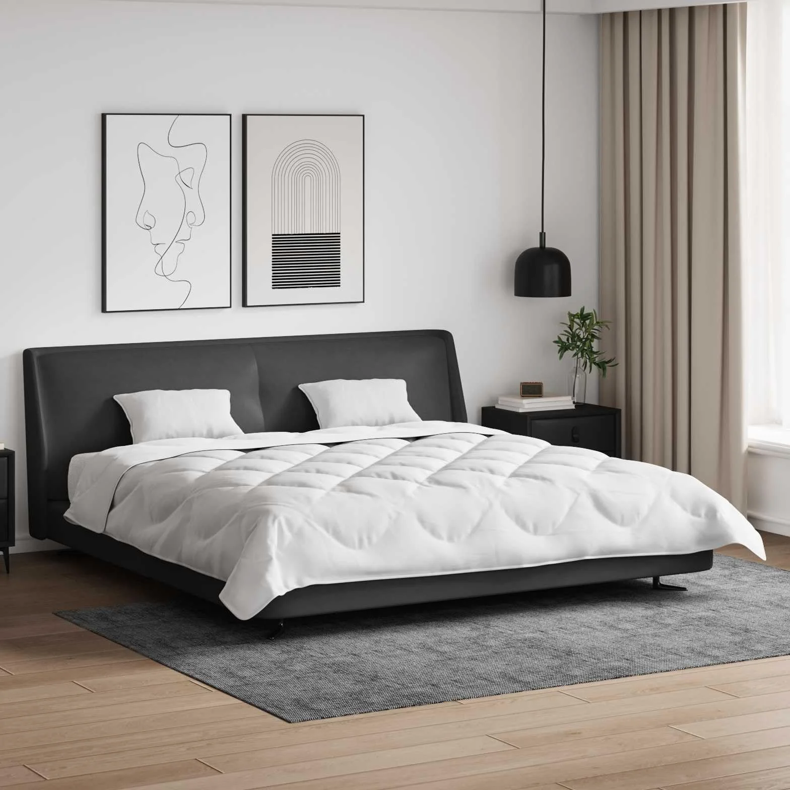 3-częściowy zestaw kołder biały 240 x 220 cm mikrofibra puchowe gęsi | Pikowana konstrukcja pudełkowa, ciepła i lekka, można prać w pralce, w zestawie 2 poduszki