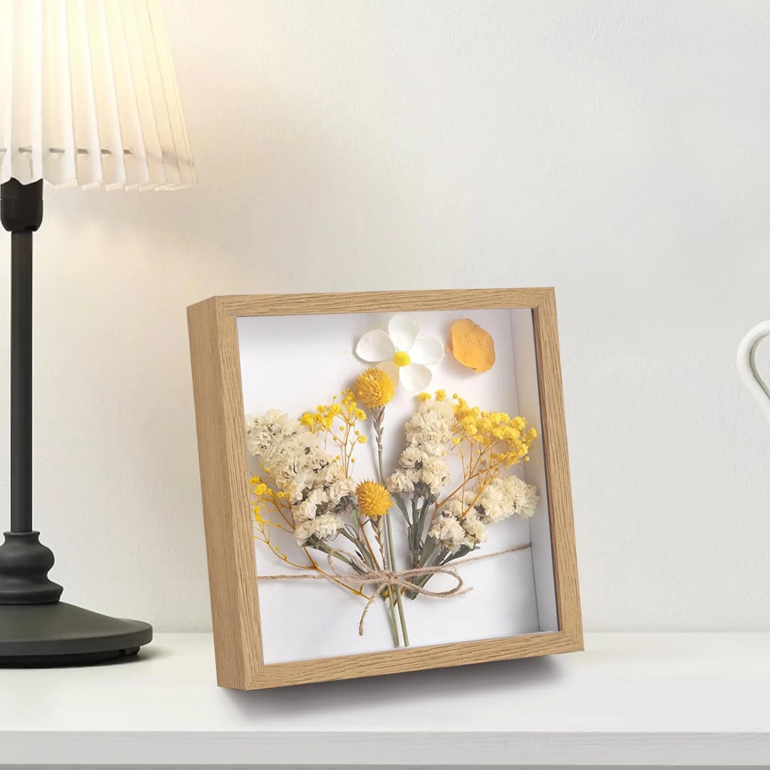 WISYOK Ramka na zdjęcia 3D do wypełniania 22x22cm, Ramka na obiekty 3D głęboka 3cm, Głęboka ramka na ścianę i desktop, Shadow Box na zdjęcia, obiekty, bukiet ślubny, dzieła sztuki DIY (naturalne