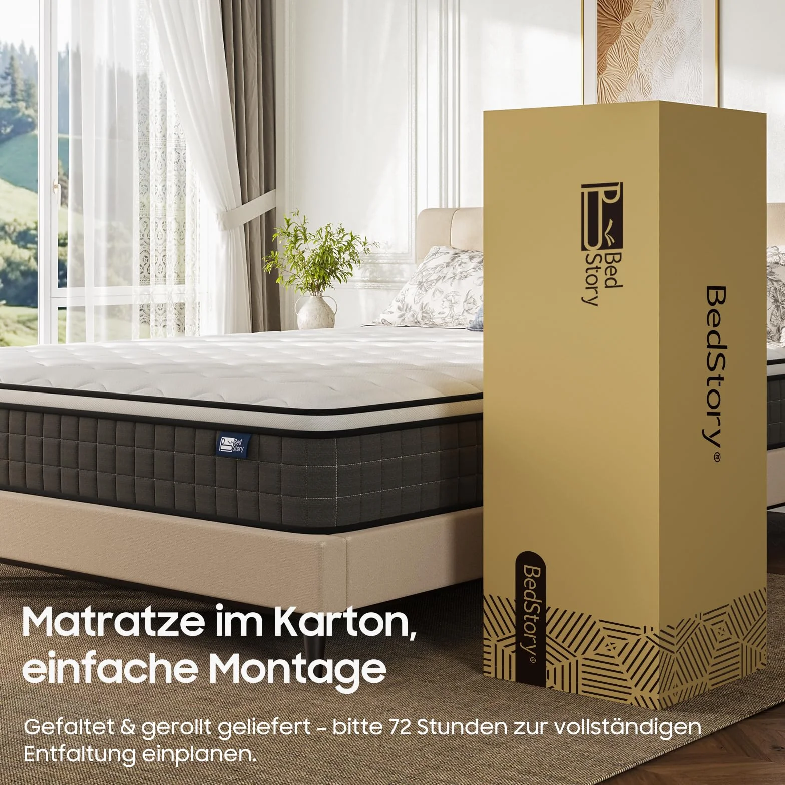 BedStory Materac sprężynowy z kieszonkowym rdzeniem sprężynowym 120 x 200 cm, stopień twardości 3/H4, 20 cm, Oeko-TEX, ciemnoszary