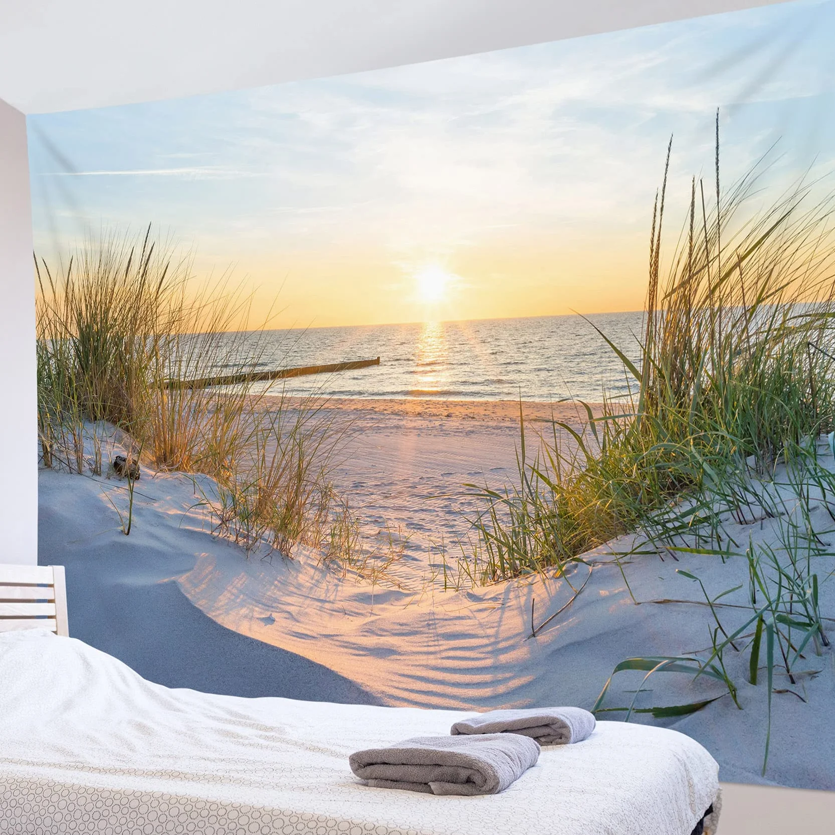 Gobeliny Tropikalna Plaża Zachód Słońca 200x150cm Dekoracja ścienna
