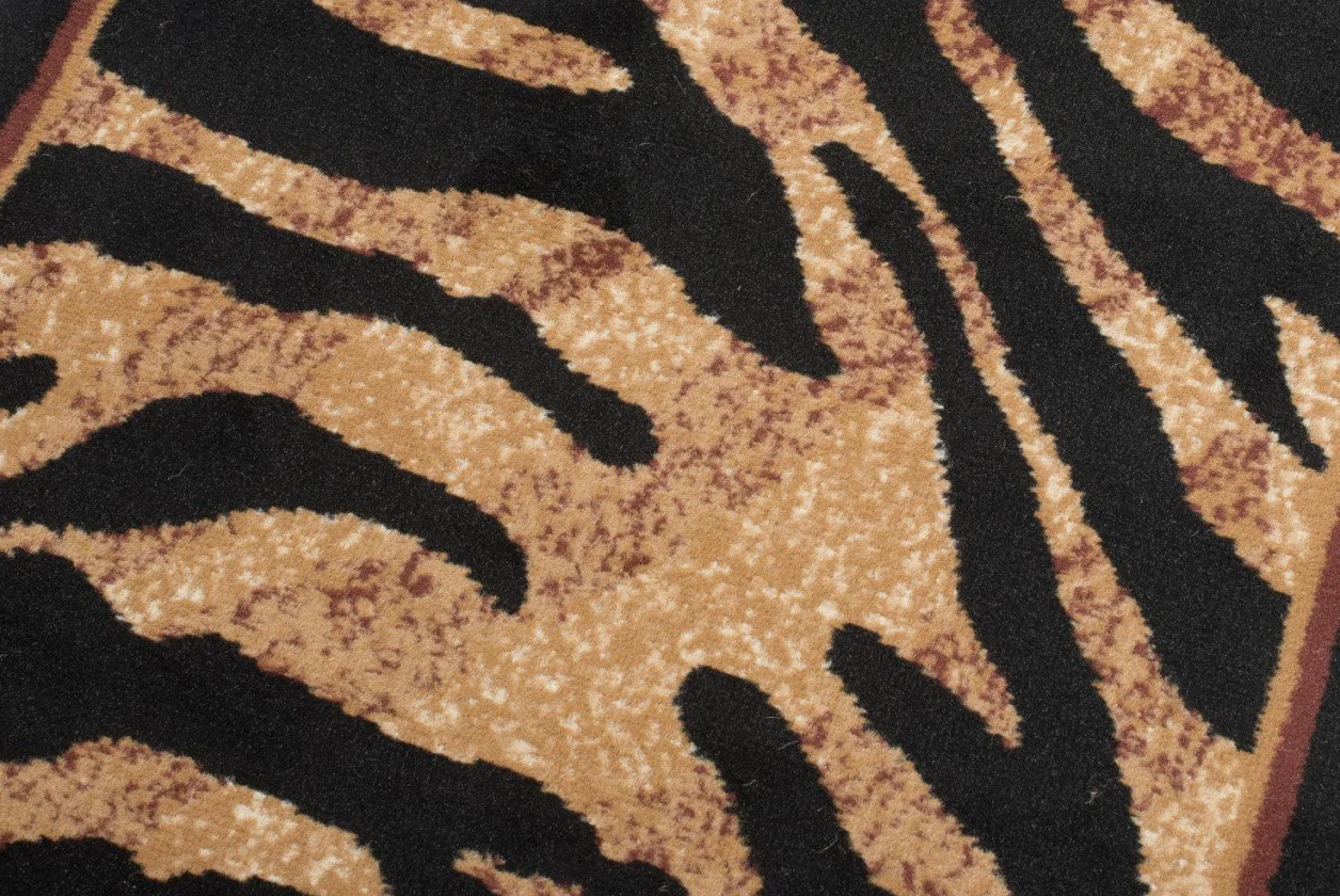 Tapiso Atlas chodnik z krótkim włosiem, dywan do salonu, czarny, beżowy, paski, tygrys, futro zwierzęce, wzór z bordiurą, do sypialni, Ökotex 100 x 300 cm