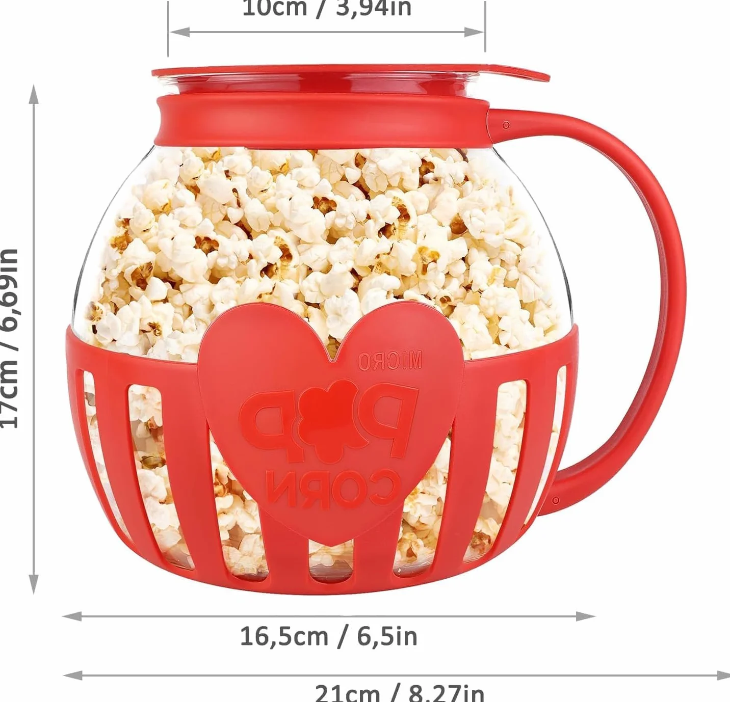 Maszyna do popcornu do kuchenki mikrofalowej, szkło borokrzemowe, czerwona