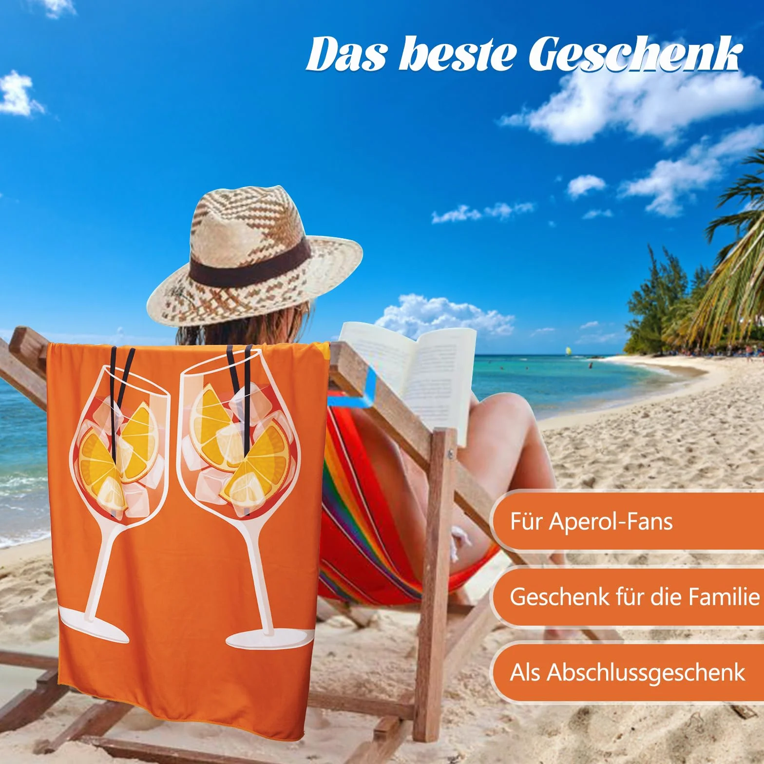 Ręcznik plażowy Aperol, Prezent AperolSpritz, Ręcznik plażowy z mikrofibry Lekki i miękki, Ręcznik plażowy dla mężczyzn i kobiet, Pomysły na prezent dla fanów Aperol (70 x 140cm) (Aperol)