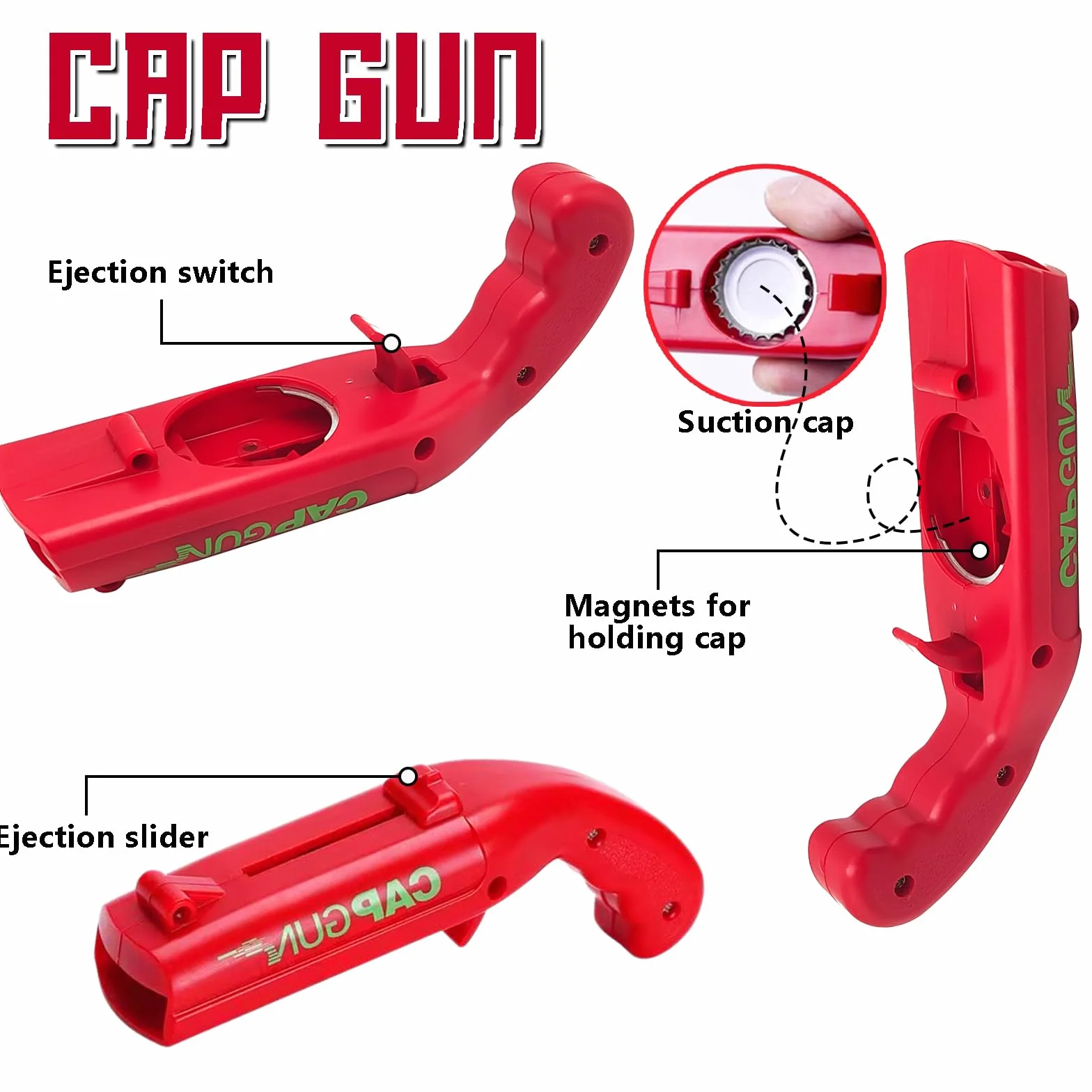 Cap Gun otwieracz do butelek, zabawny pistolet na prezent, otwieracz do butelek, nadaje się do użytku domowego, dla mężczyzn, baru, grilla, gier imprezowych, prezentów bożonarodzeniowych (szary +
