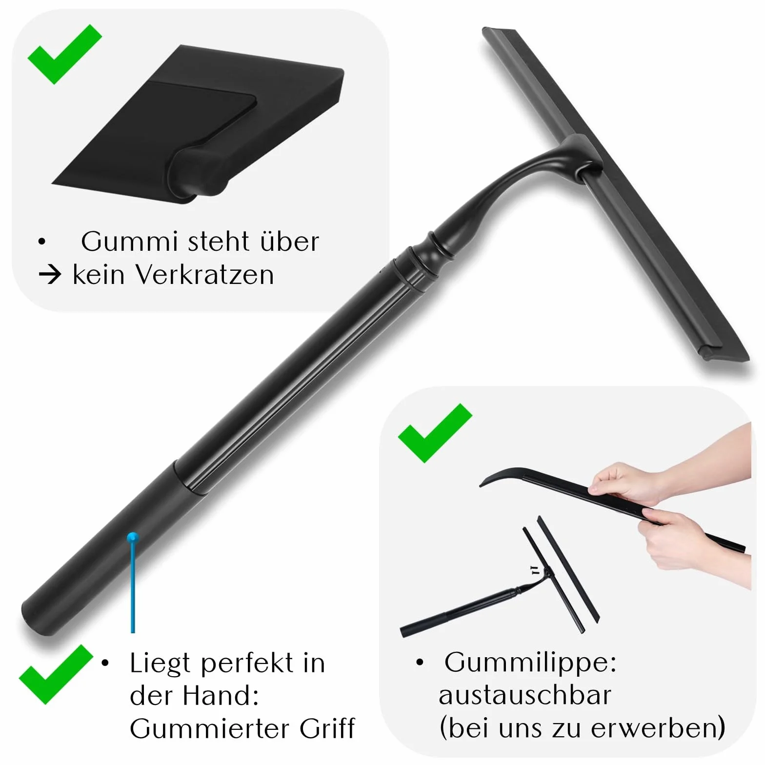 Ściągacz prysznicowy z trzonkiem teleskopowym 43-153 cm długości 25 cm szerokości, 2 haczyki, ściągacz prysznicowy z długim trzonkiem, teleskopowa ściągaczka prysznicowa, ściągacz do podłogi,