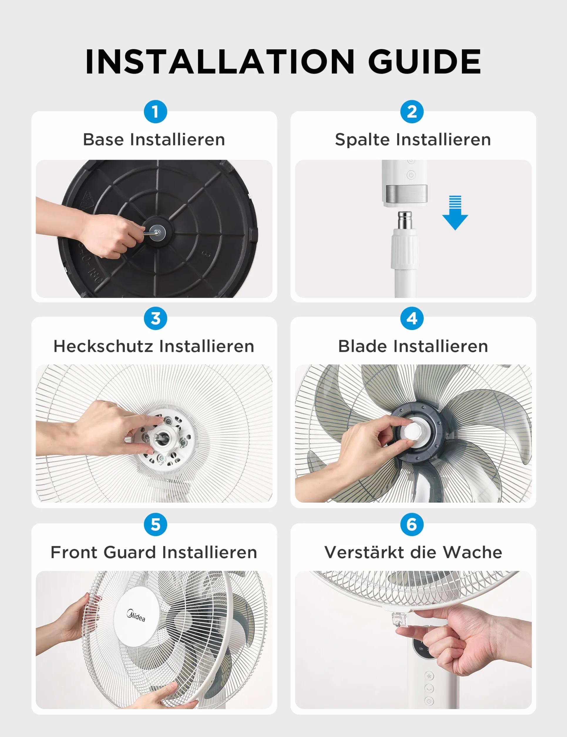 Midea MFS400R0APW 50W cichy wentylator podłogowy, 3 regulowane prędkości, 7 bionicznych łopatek, oscylacja 90°, timer 7H z pilotem zdalnego sterowania, wyświetlacz LED, mocny silnik AC, biały