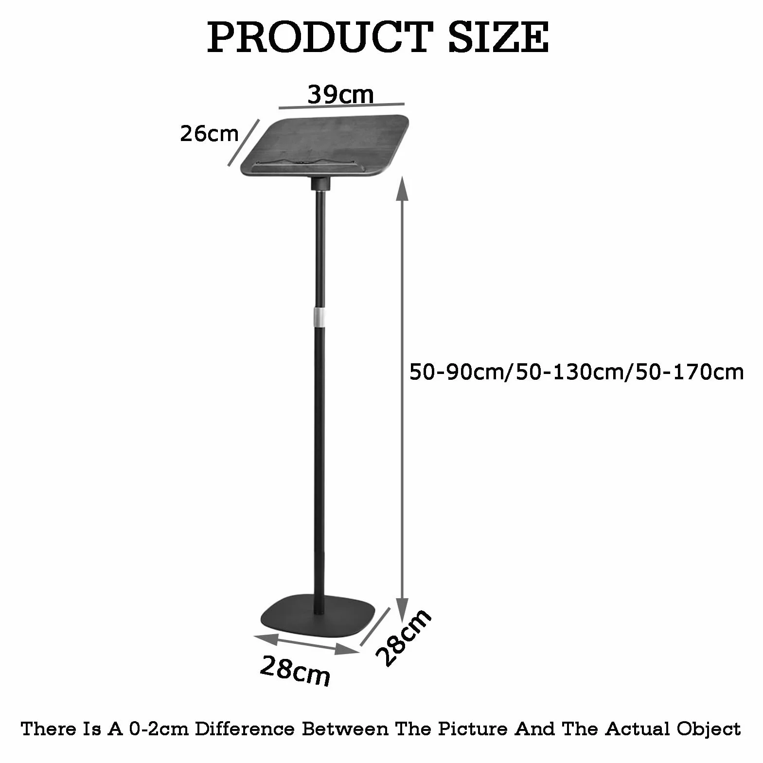 Stojak do czytania z klipsami do stron, regulowana wysokość, do użytku domowego, szkolnego, przy łóżku lub sofie, biały(Black,50-130cm)