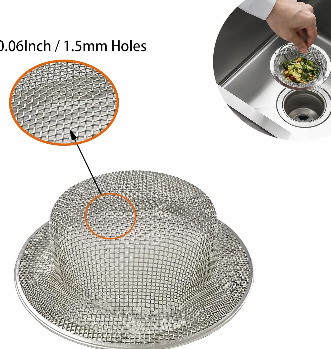 2 Sztuki Sitko Odpływowe - Ochrona Przed Zatkaniem, Do Zlewozmywaka z Uchwytem, Ze Stali Nierdzewnej, Do Odprowadzania Wody z Filtrów Kuchennych (11 x 8 x 2 cm)