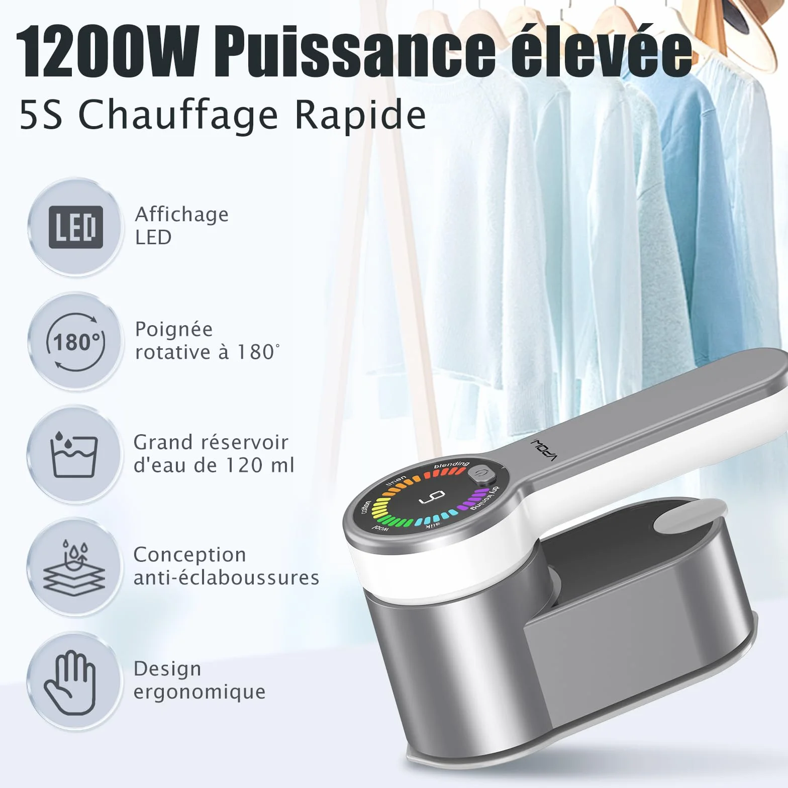 Żelazko podróżne pionowe prasowanie: 2 w 1 Przenośna mini prasownica LCD - 1200 W Szybkie nagrzewanie o pojemności 120 ml - żelazko parowe szybko i łatwo usunąć zmarszczki do podróży i domu