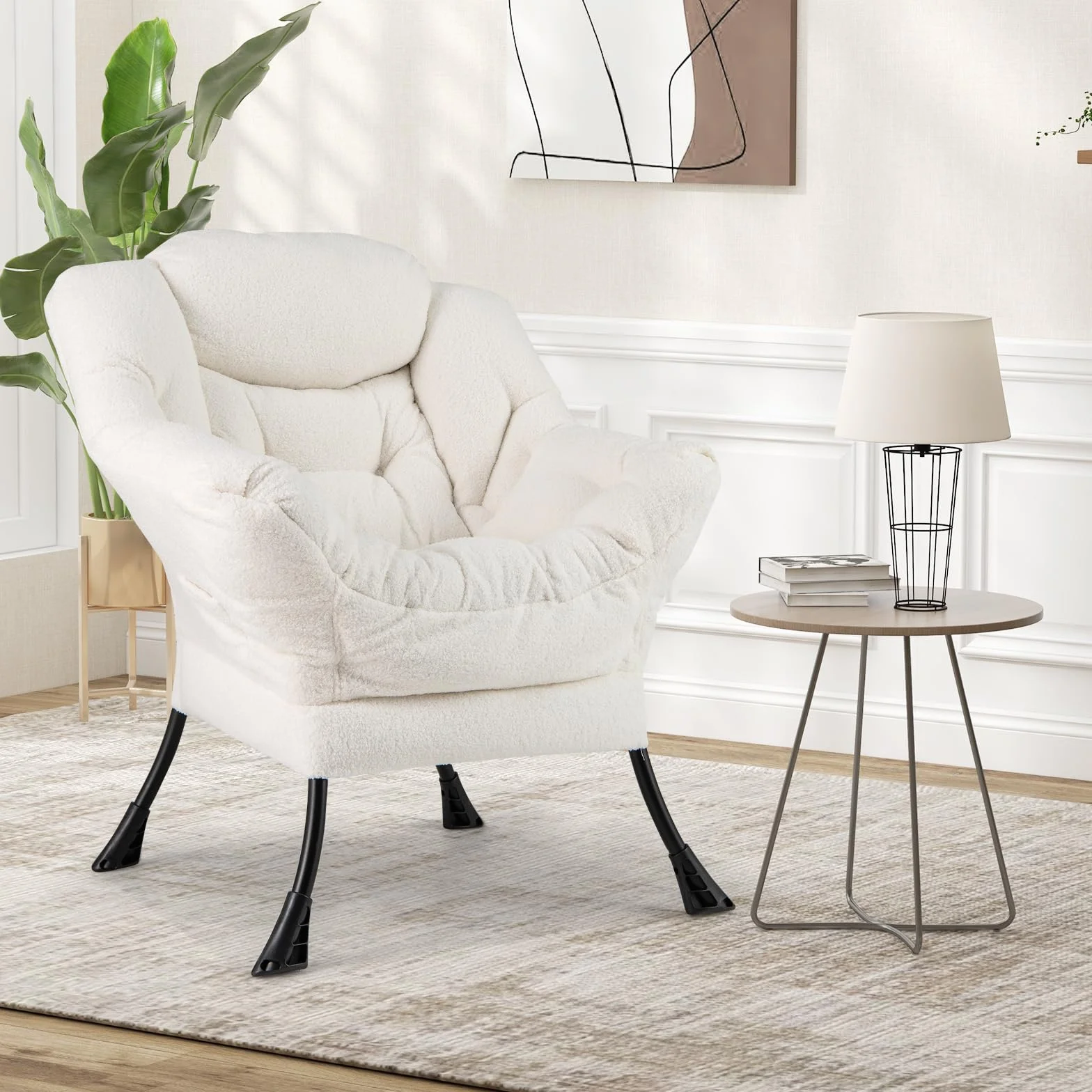 COSTWAY fotel tapicerowany relaksacyjny z podłokietnikami i boczną kieszenią Beige